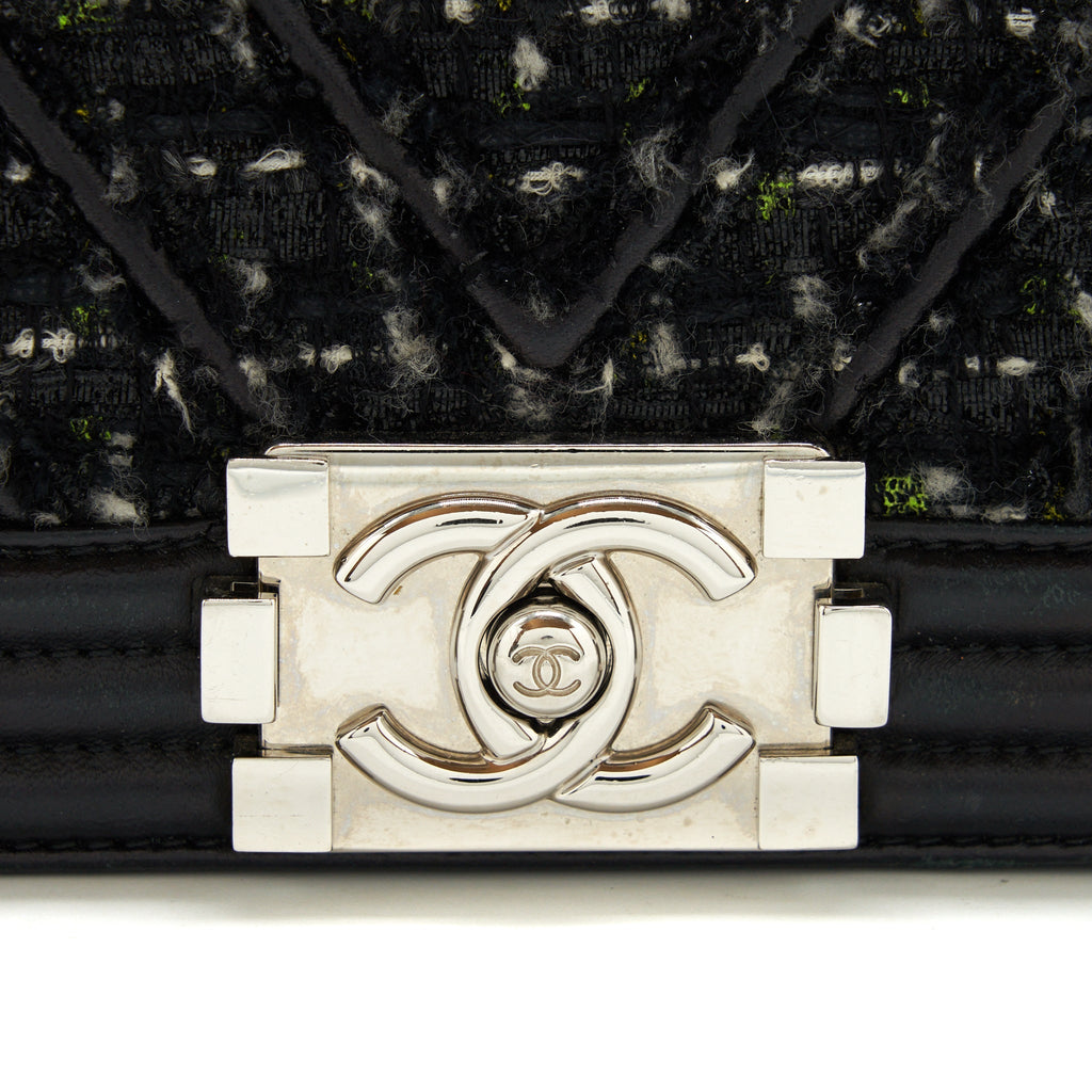 CHANEL BOY MEDIUM TWEED/LAMBSKIN BLACK SHW