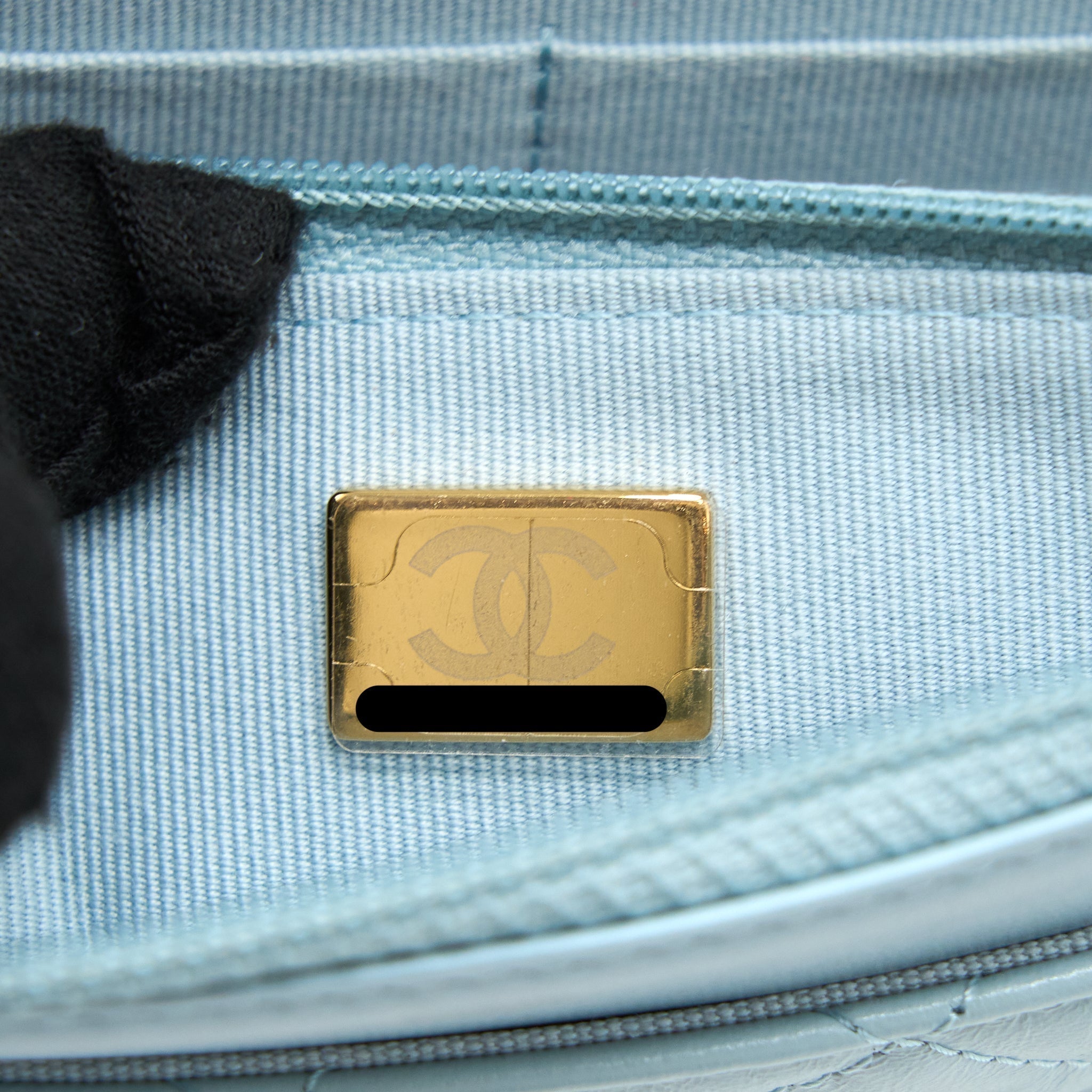 CHANEL 2.55 REISSUE WALLET ON CHAIN AGED CALFSKIN LIGHT BLUE BRUSHED GHW (MICROCHIP)