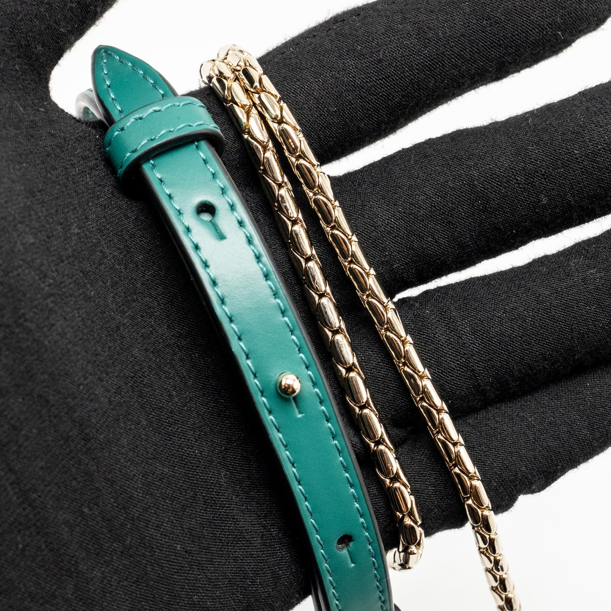 BVLGARI SERPENTI FOREVER WALLET ON CHAIN CALFSKIN GREEN LGHW