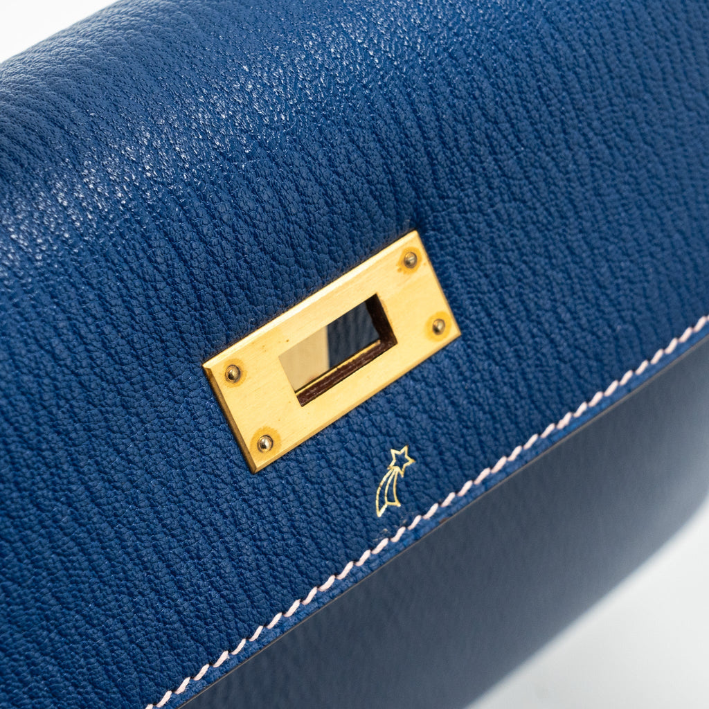 HERMES KELLY 28 SPECIAL ORDER CHEVRE MYSORE BLUE SAPPHIRE / ROSE SAKURA BRUSHED GHW