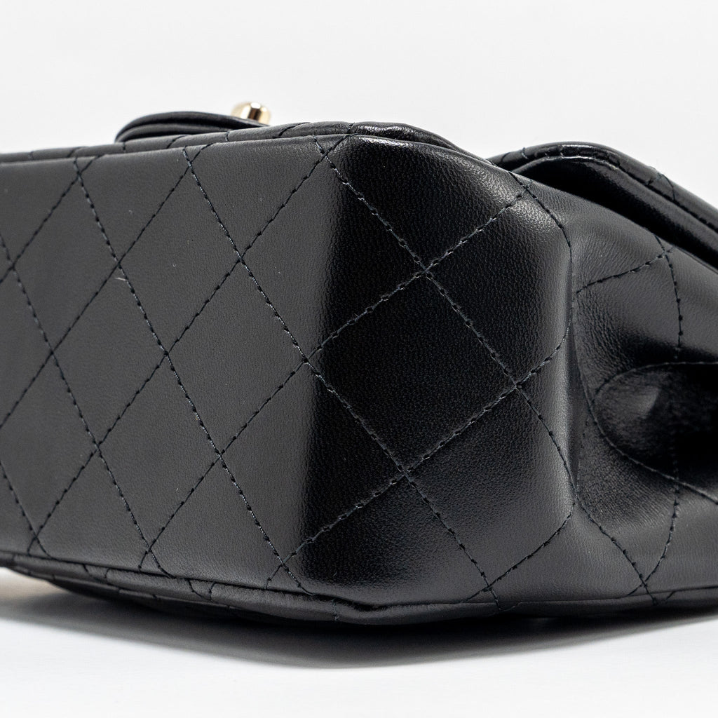 CHANEL MINI SQUARE FLAP BAG LAMBSKIN BLACK LGHW (MICROCHIP)