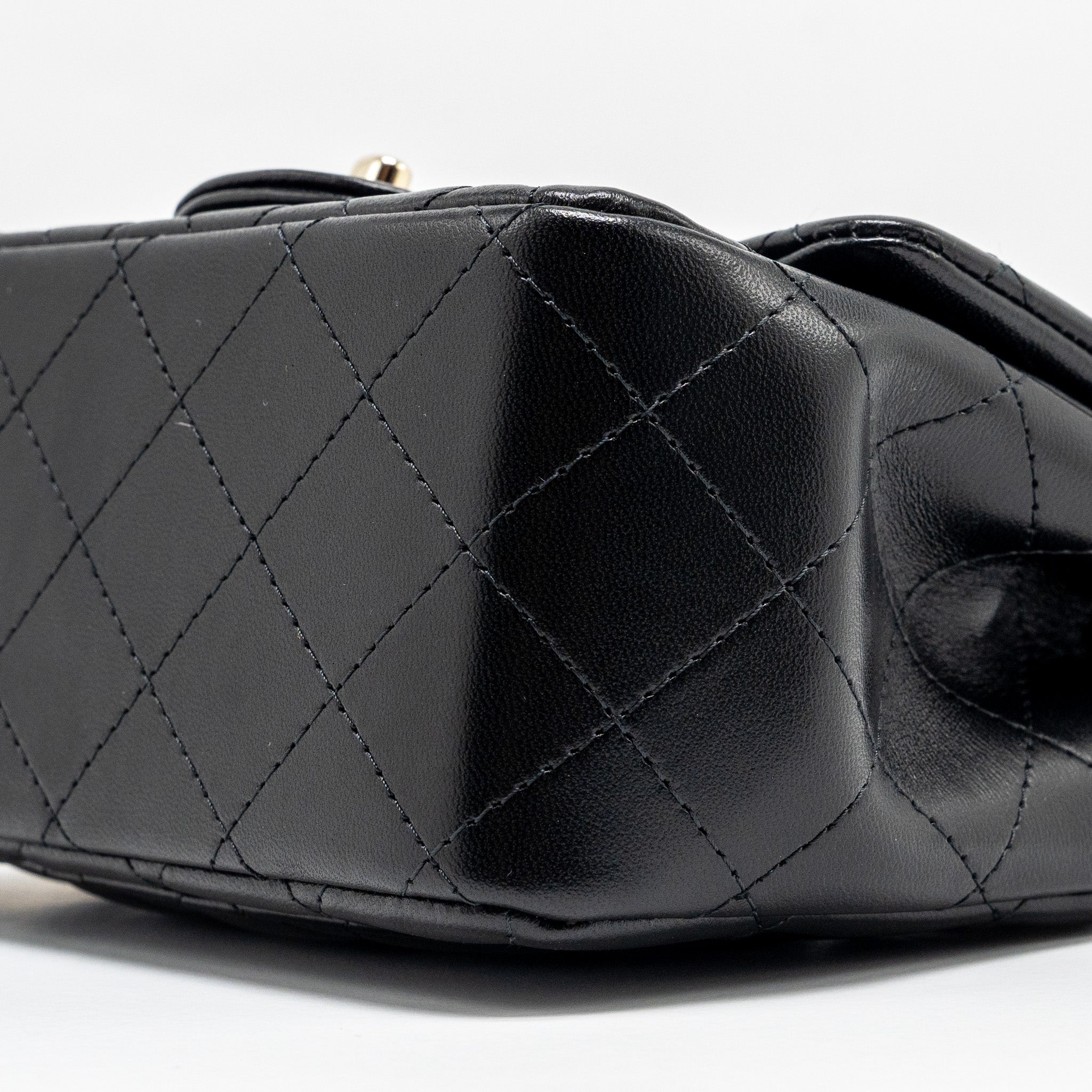 CHANEL MINI SQUARE FLAP BAG LAMBSKIN BLACK LGHW (MICROCHIP)