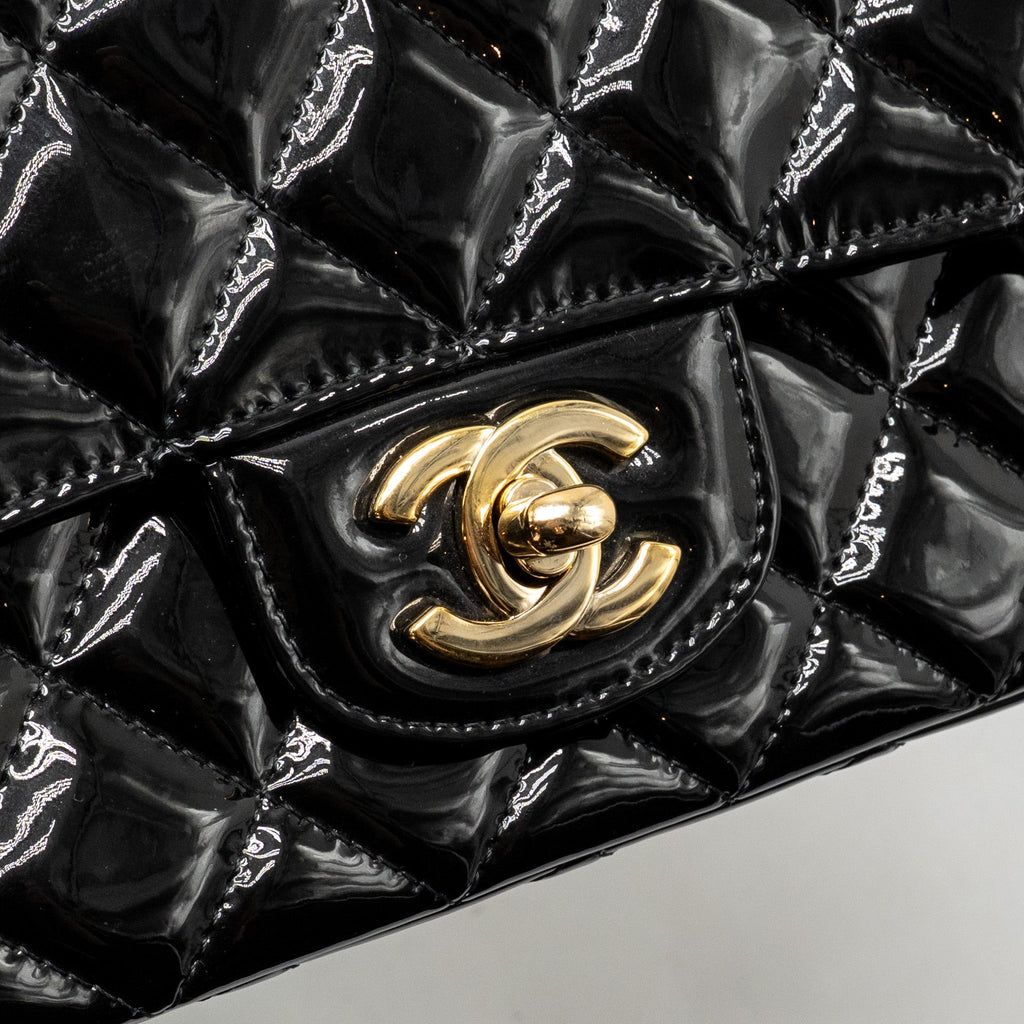 CHANEL MINI RECTANGULAR FLAP BAG PATENT LEATHER BLACK LGHW