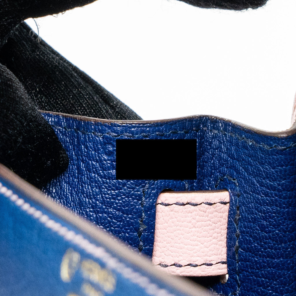 HERMES KELLY 28 SPECIAL ORDER CHEVRE MYSORE BLUE SAPPHIRE / ROSE SAKURA BRUSHED GHW