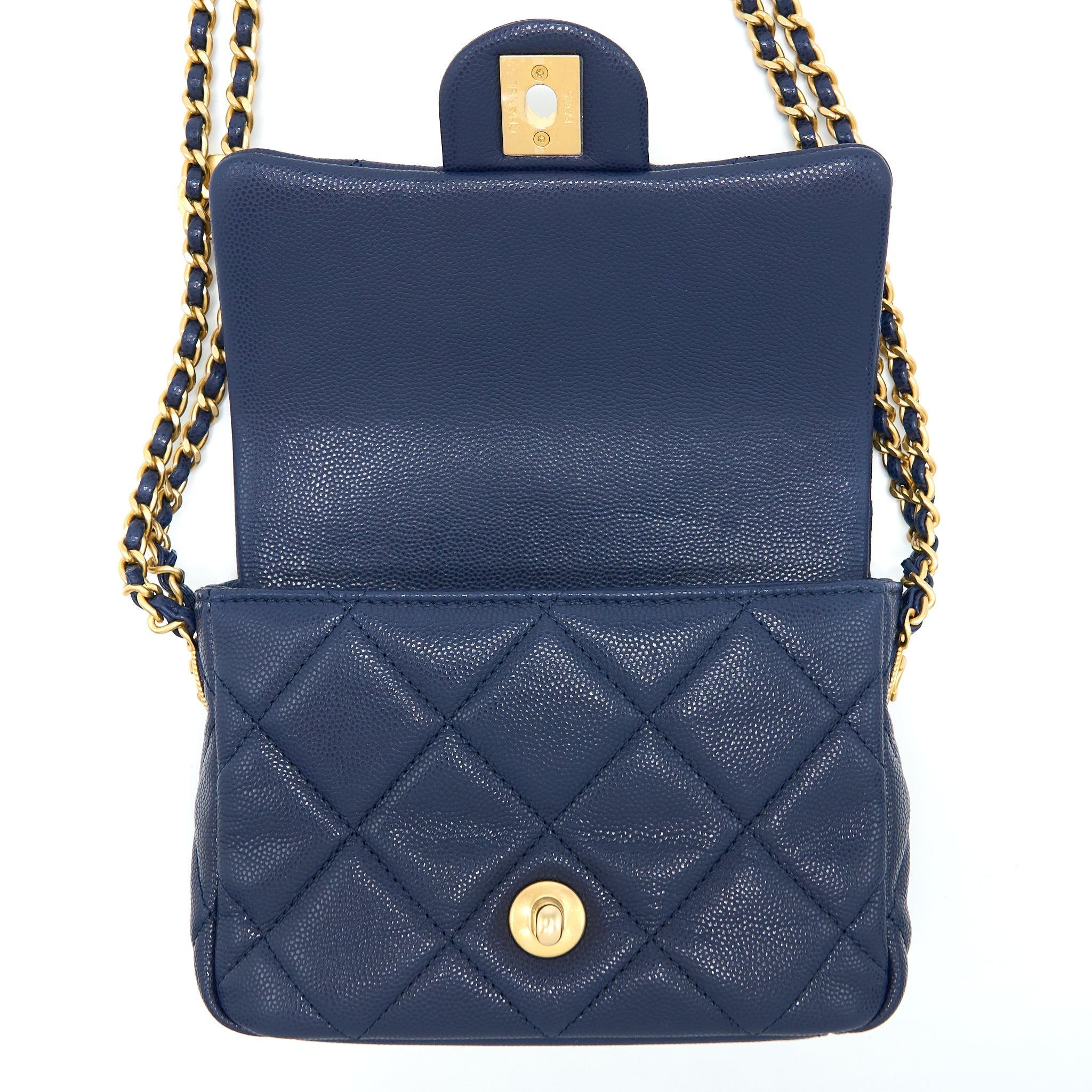 CHANEL 22A SMALL FLAP BAG CAVIAR NAVY BRUSHED GHW (MICROCHIP)