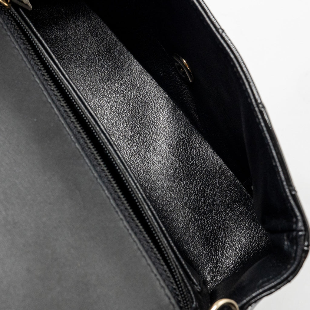 CHANEL MINI RECTANGULAR FLAP BAG PATENT LEATHER BLACK LGHW