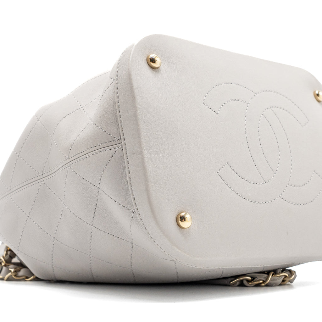 CHANEL QUILTED BUCKET BAG LAMBSKIN GREY LGHW
