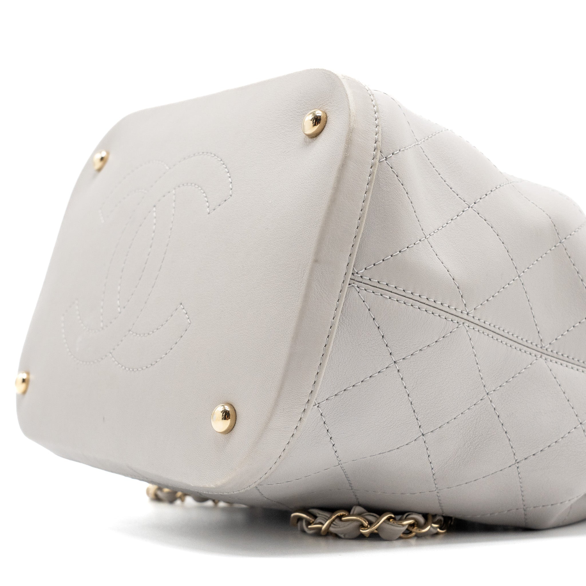 CHANEL QUILTED BUCKET BAG LAMBSKIN GREY LGHW