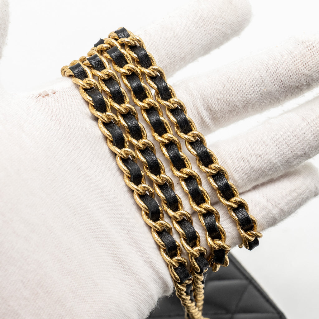 CHANEL LONG VANITY WITH CHAIN DETAIL CC LOGO LAMBSKIN BLACK GHW(MICROCHIP)