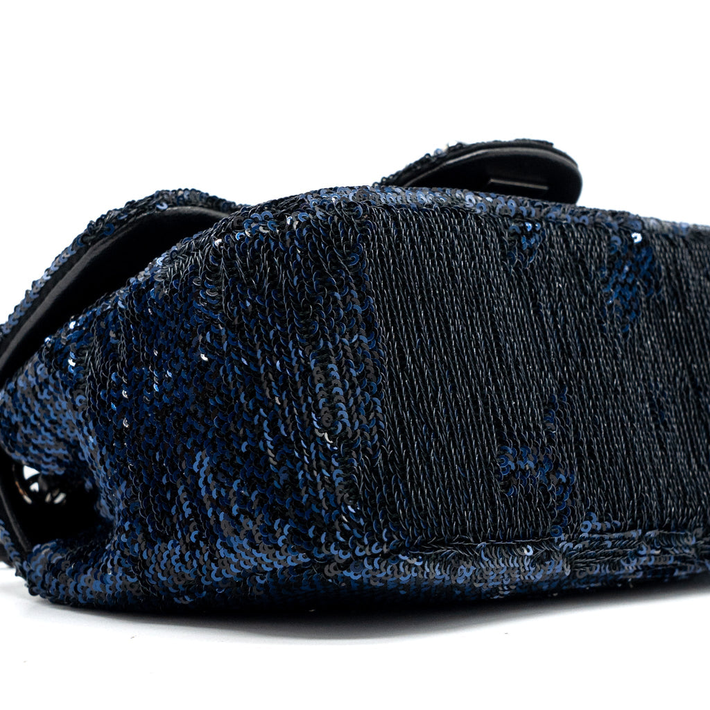 CHANEL SUPER MINI FLAP BAG SEQUIN DARK BLUE / BLACK SHW