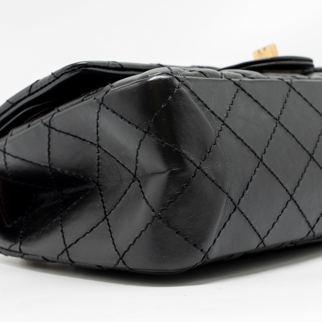 CHANEL SMALL 2.55 REISSUE FLAP BAG AGED CALFSKIN BLACK GHW