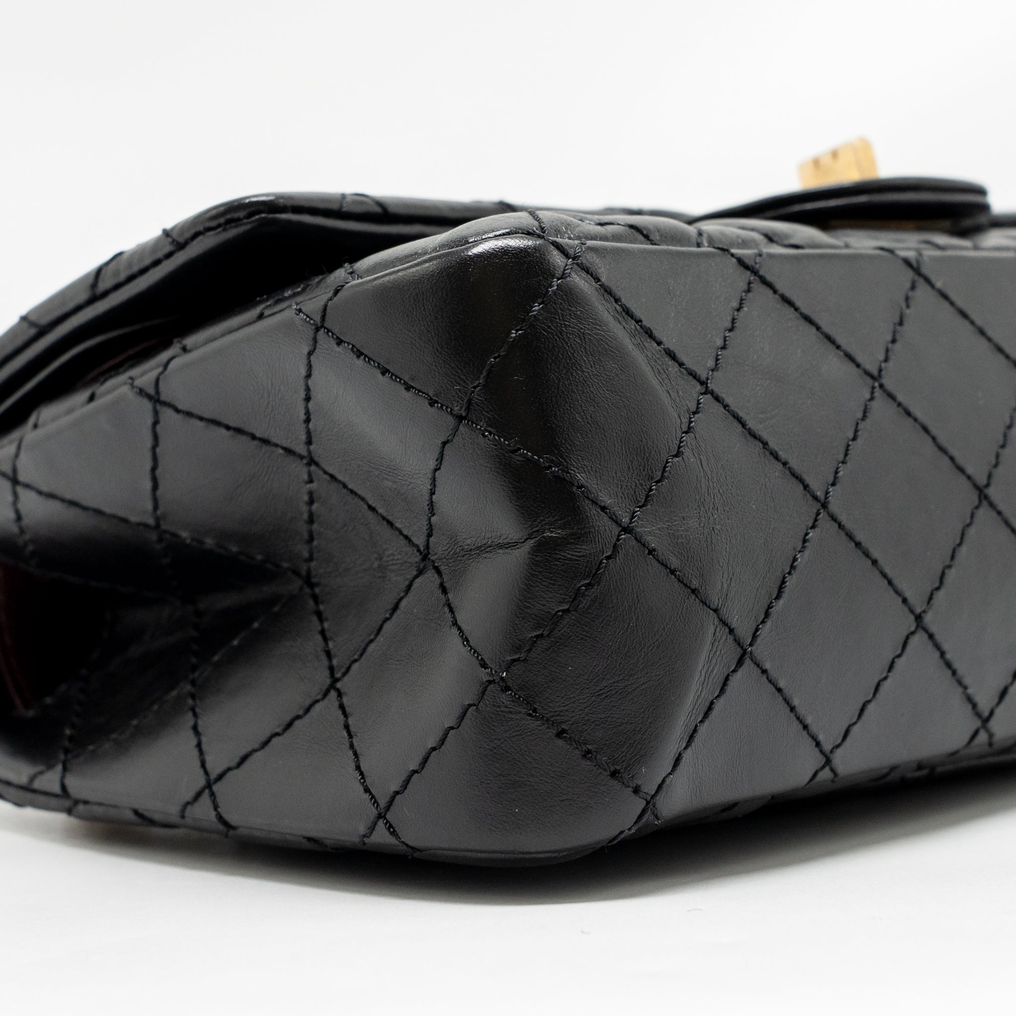 CHANEL SMALL 2.55 REISSUE FLAP BAG AGED CALFSKIN BLACK GHW