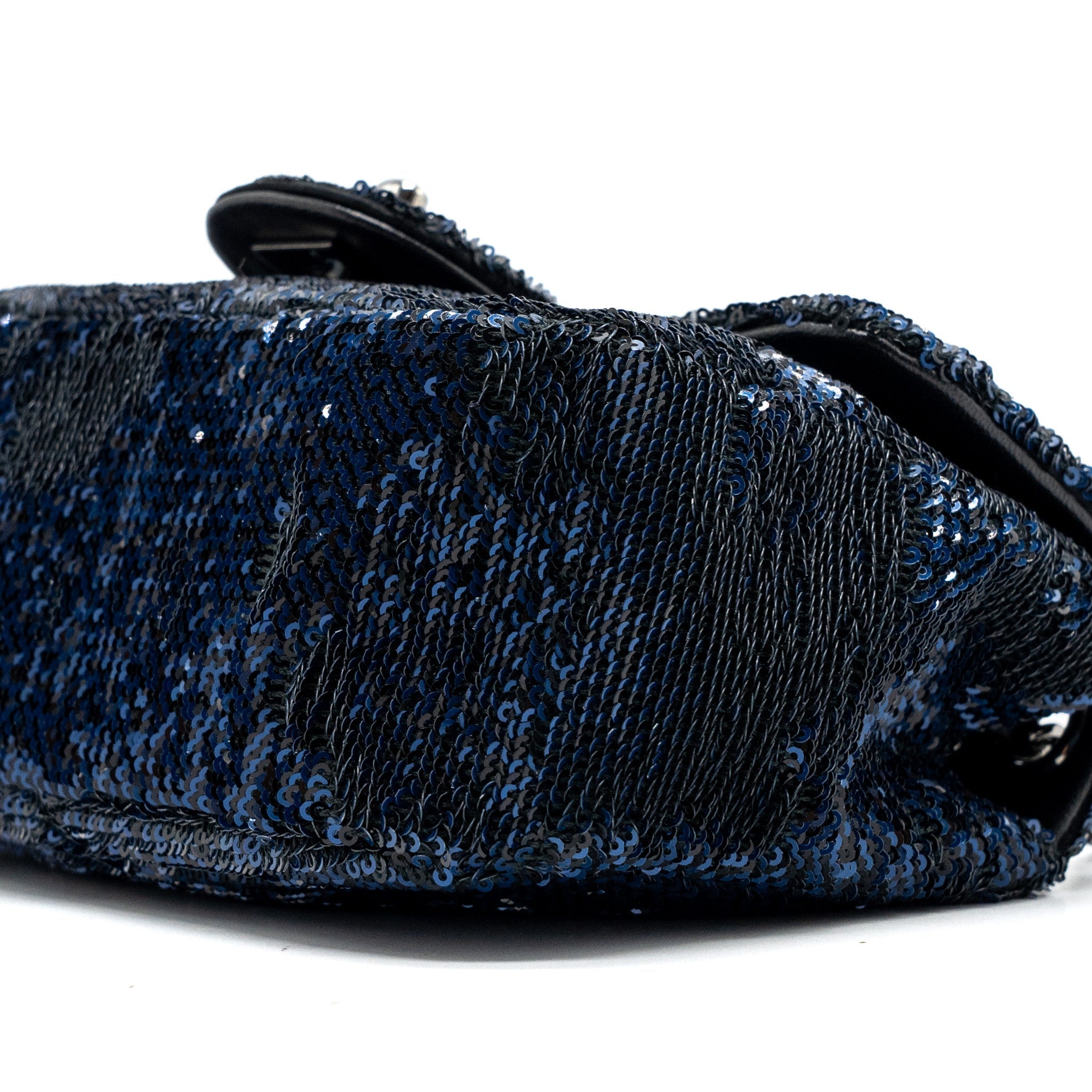 CHANEL SUPER MINI FLAP BAG SEQUIN DARK BLUE / BLACK SHW