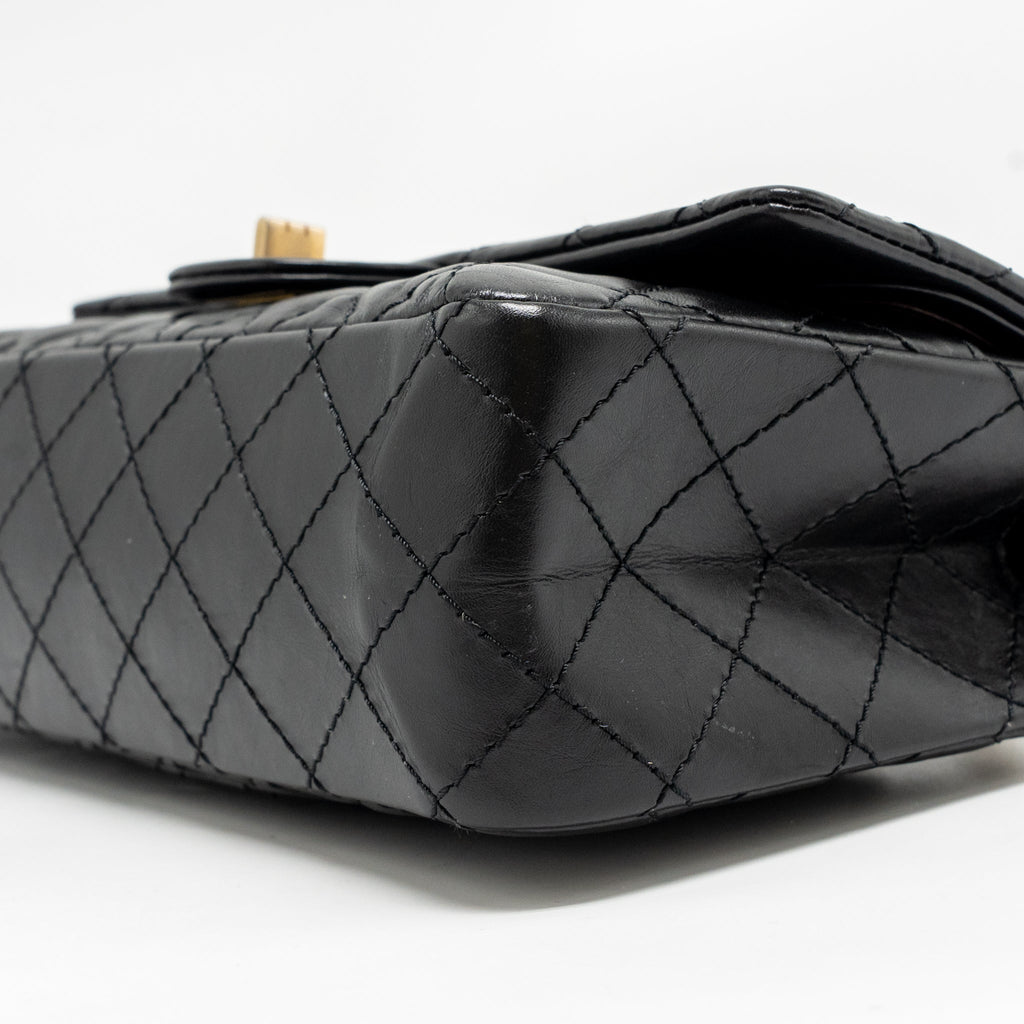 CHANEL SMALL 2.55 REISSUE FLAP BAG AGED CALFSKIN BLACK GHW
