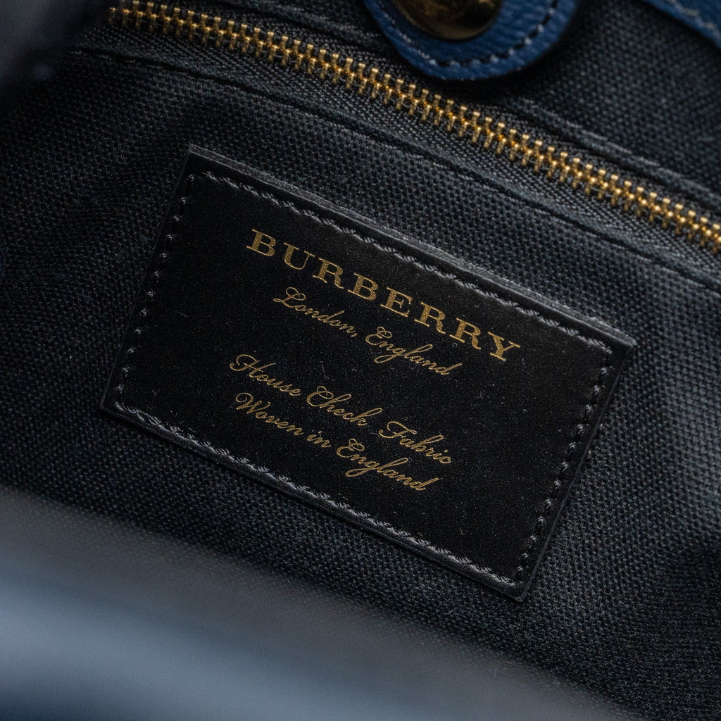 BURBERRY HOUSE CHECK BANNER TOTE BAG CALFSKIN NAVY/MULTICOLOURED GHW