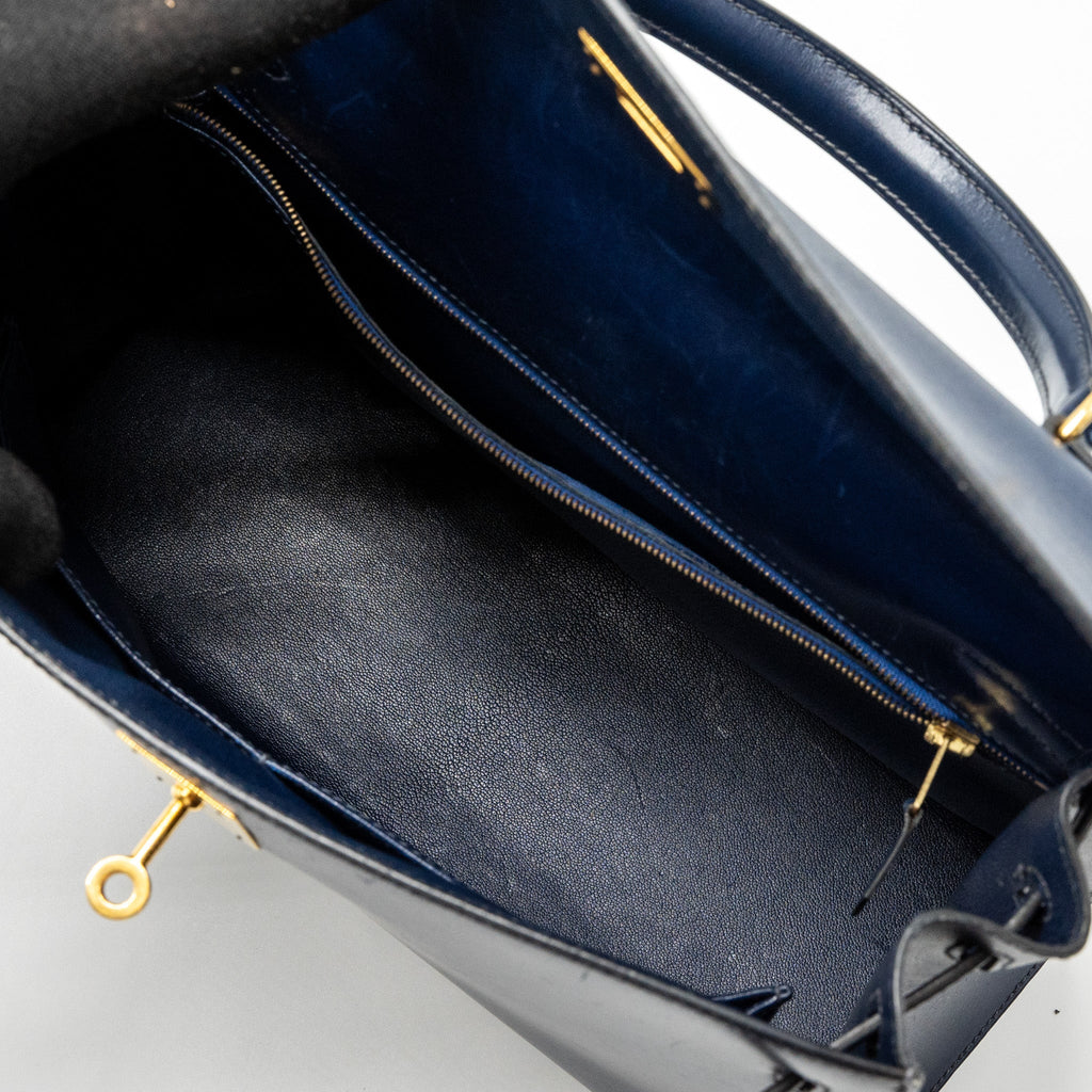 HERMES KELLY 32 BOX DARK BLUE GHW CIRCLE Z