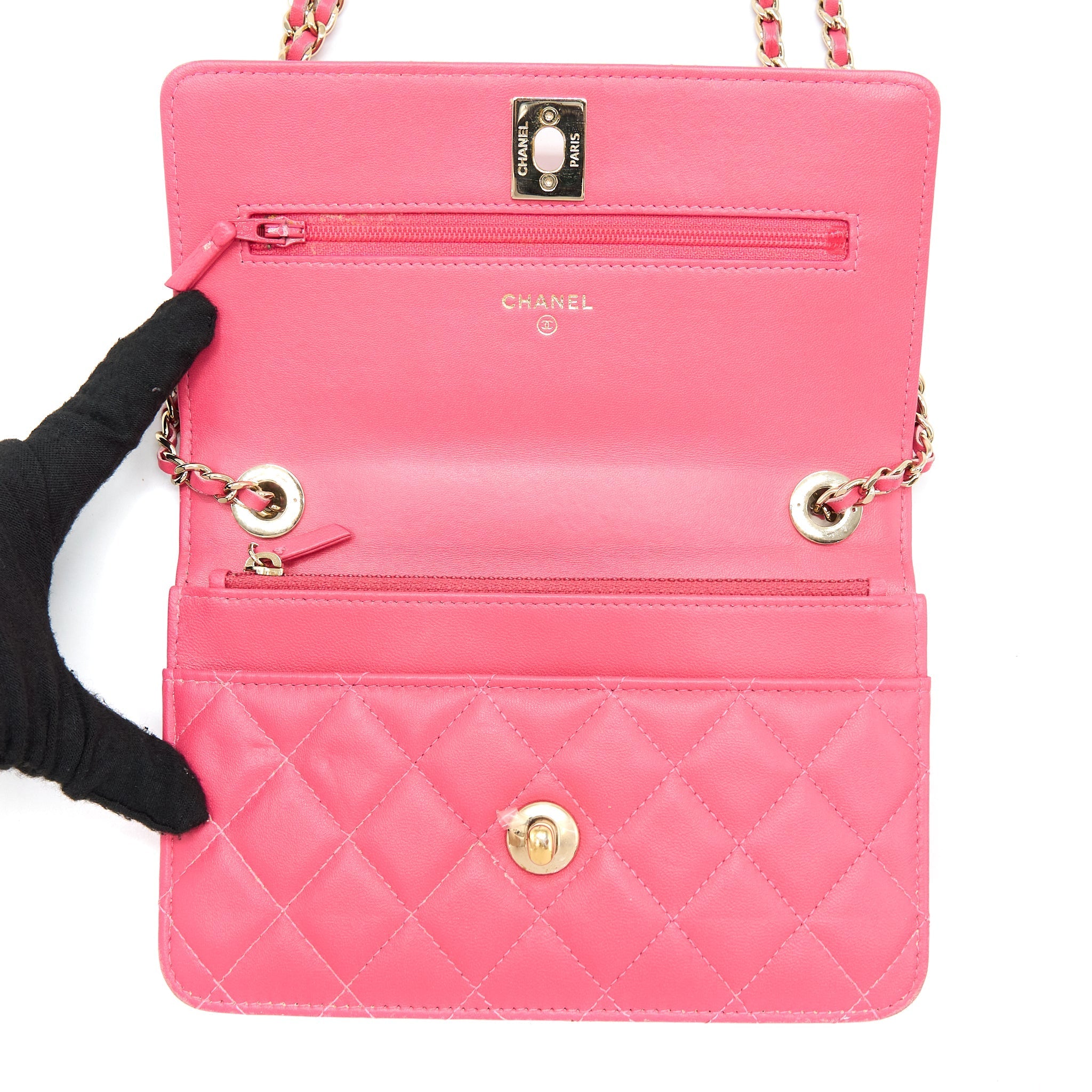 CHANEL TRENDY CC WALLET ON CHAIN LAMBSKIN PINK LGHW