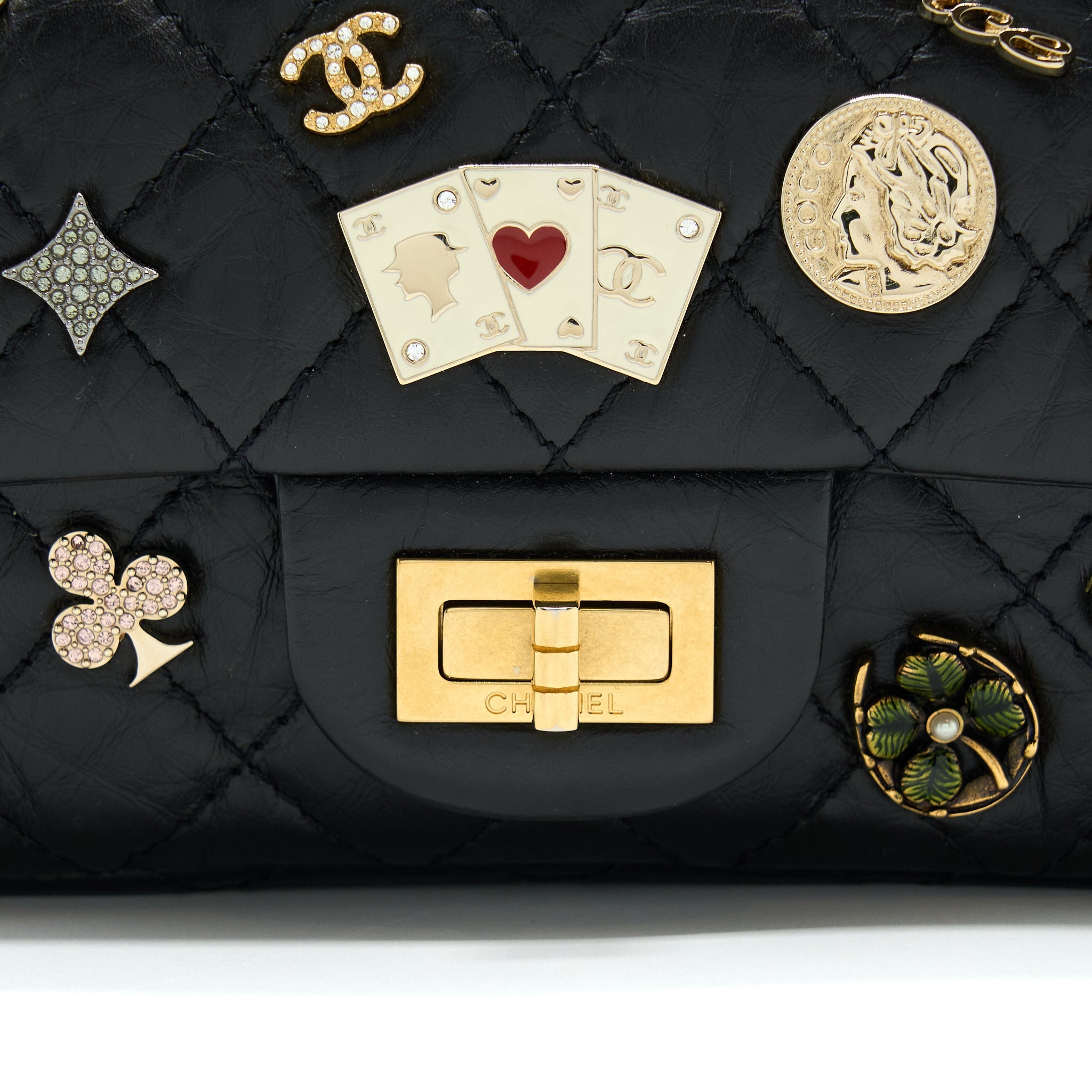 CHANEL MINI 2.55 REISSUE FLAP BAG LUCKY CHARMS CASINO LIMITED AGED CALFSKIN WITH GHW