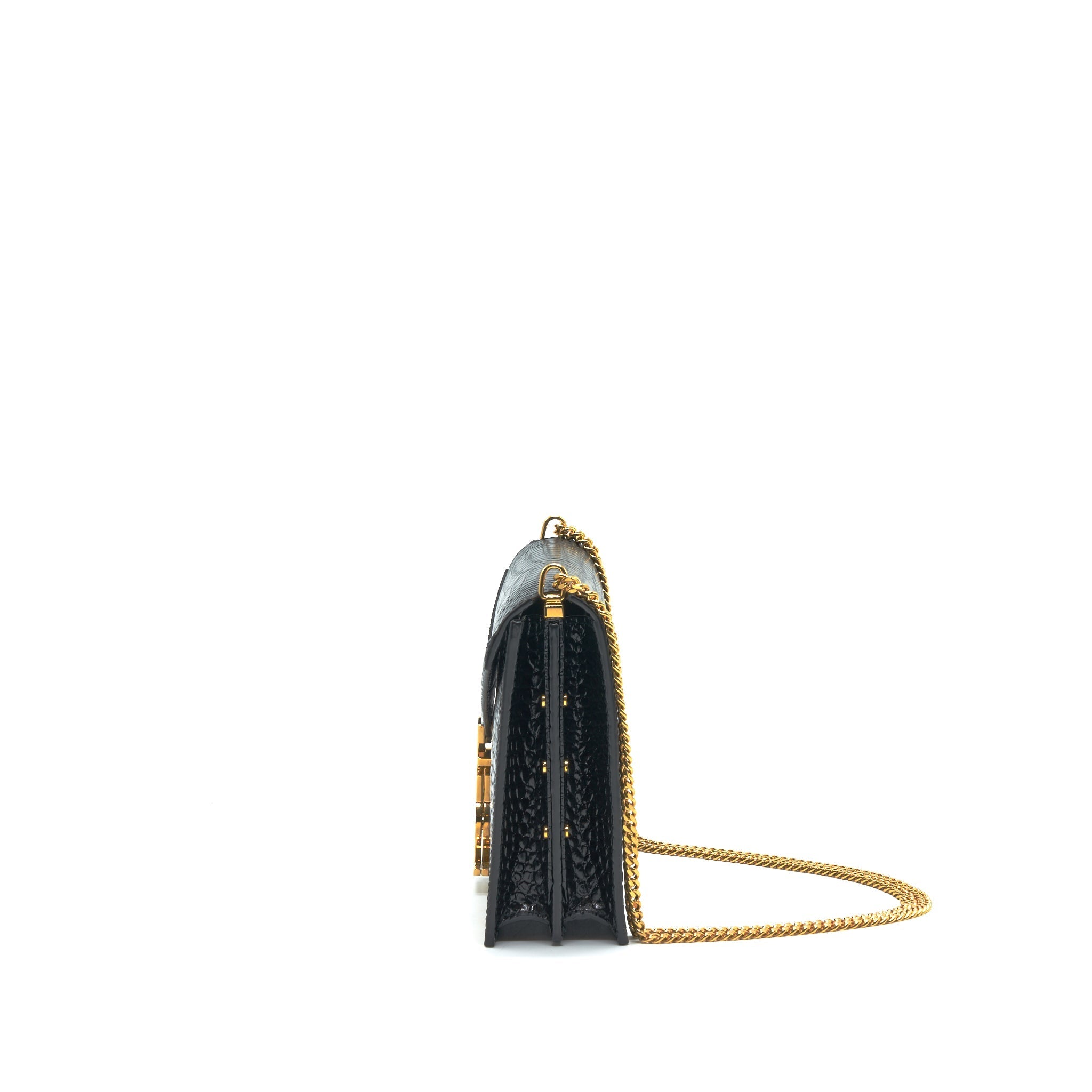 SAINT LAURENT CASSANDRA MONOGRAM CLASP BAG CROC-EMBOSSED CALFSKIN BLACK GHW