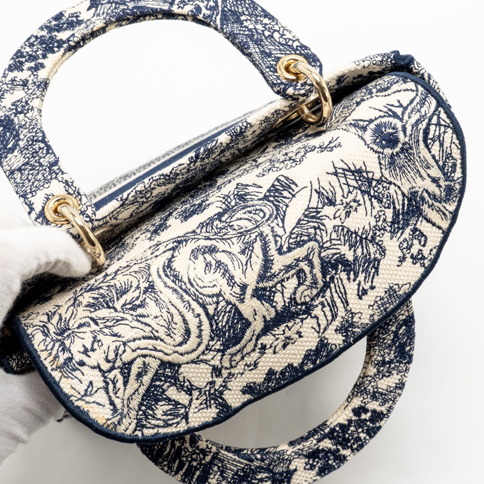 DIOR MEDIUM LADY D-LITE BAG TOILE DE JOUY EMBROIDERY BLUE LGHW
