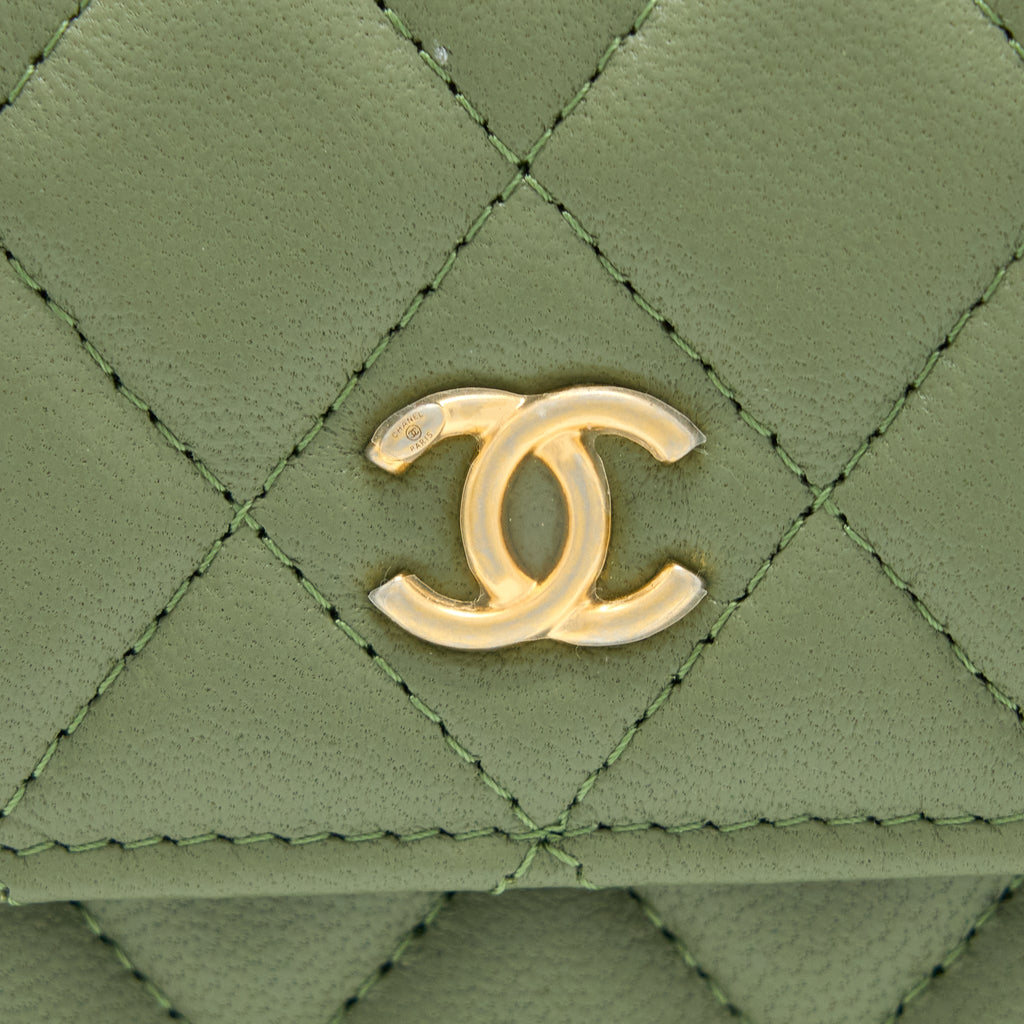 CHANEL PEARL CRUSH MINI FLAP BAG LAMBSKIN GREEN GHW