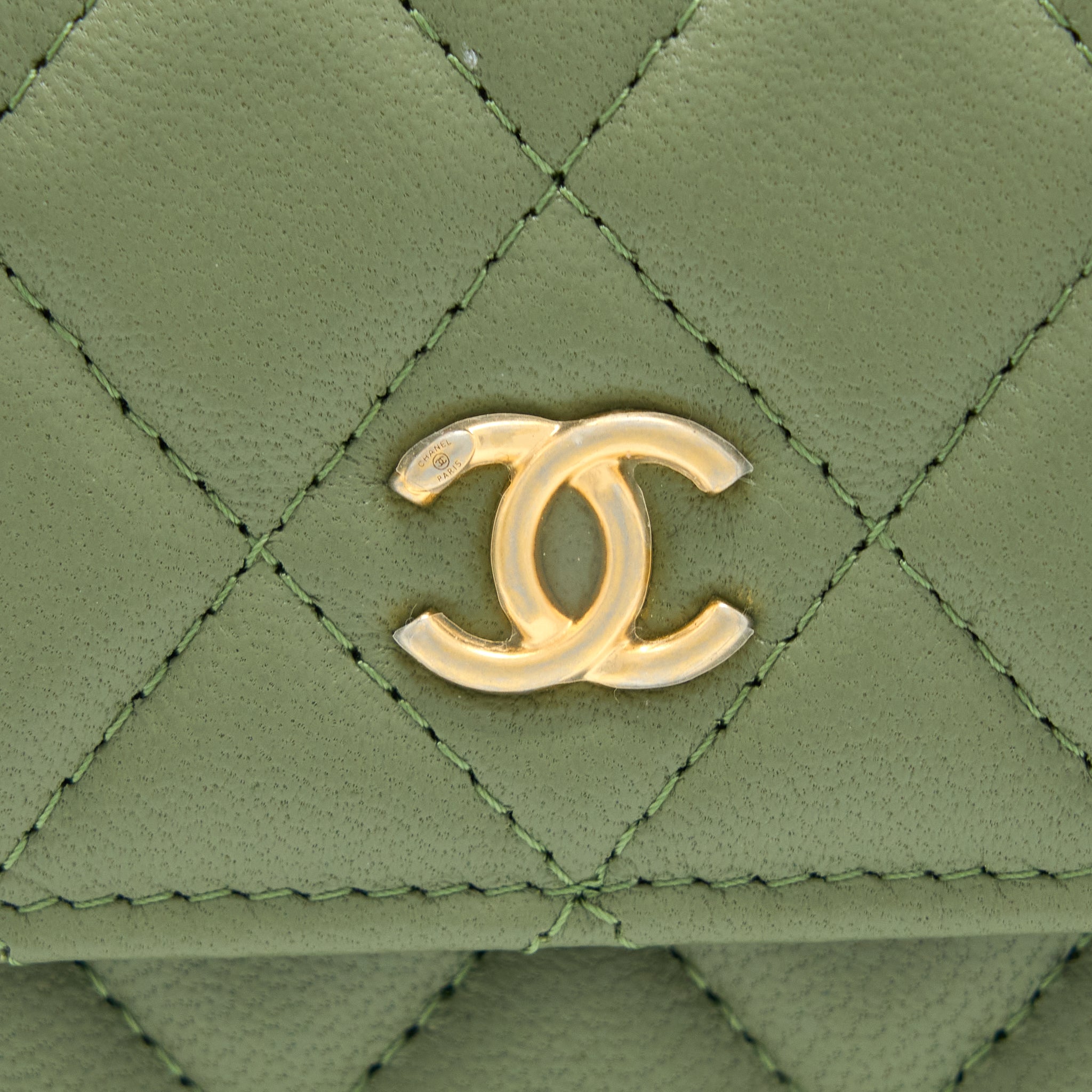 CHANEL PEARL CRUSH MINI FLAP BAG LAMBSKIN GREEN GHW