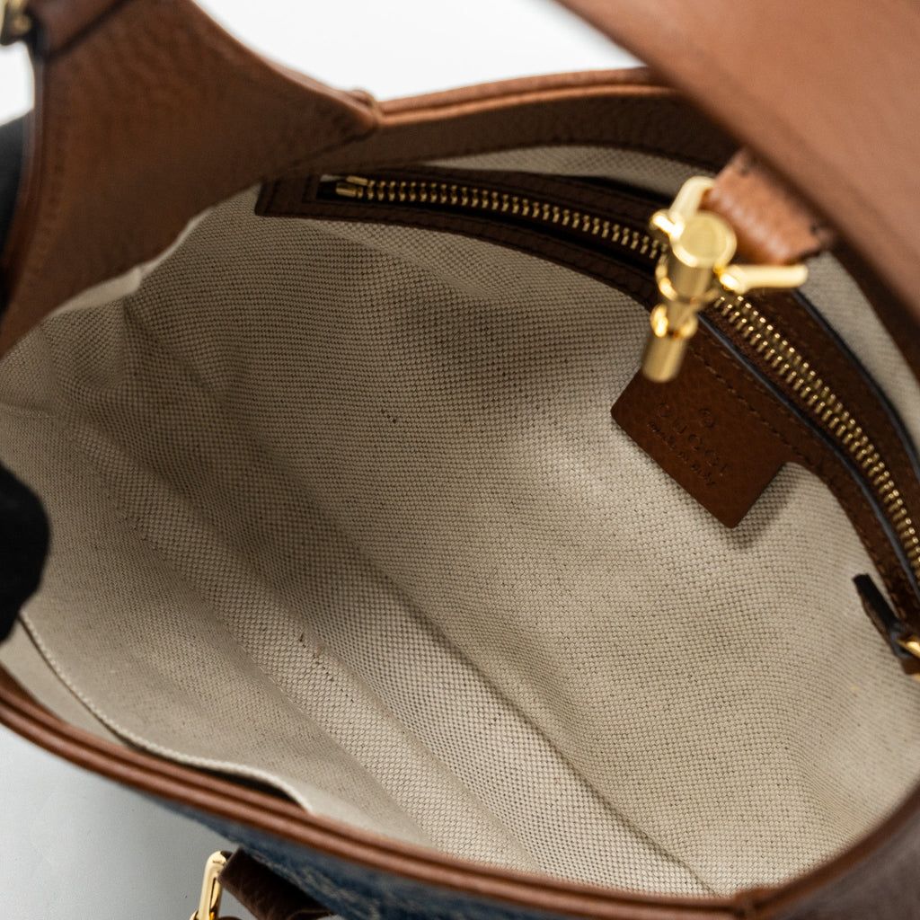 GUCCI JACKIE 1961 SMALL SHOULDER BAG DENIM / CALFSKIN BLUE/ BROWN GHW