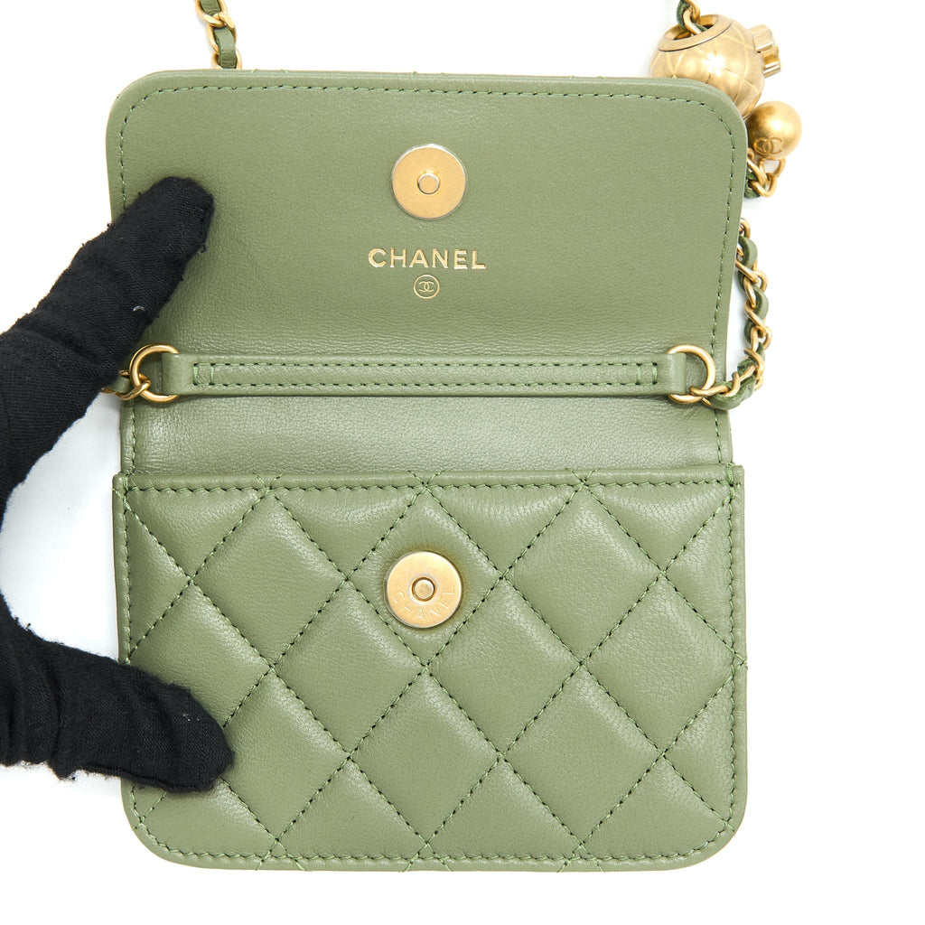 CHANEL PEARL CRUSH MINI FLAP BAG LAMBSKIN GREEN GHW