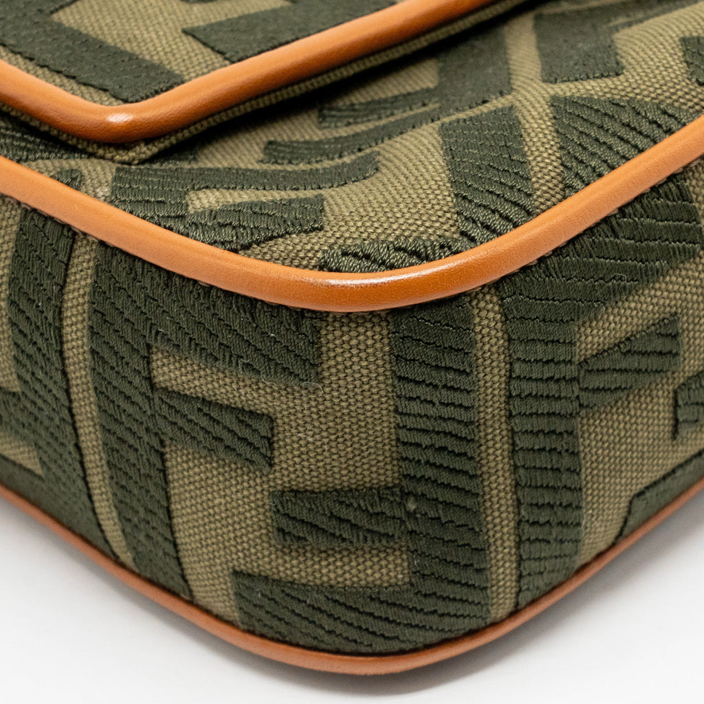 FENDI BAGUETTE SHOULDER BAG DENIM KHAKI GREEN GHW