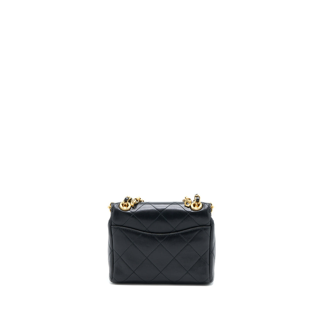 CHANEL KISS LOCK CLASP BAG LAMBSKIN BLACK BRUSHED GHW