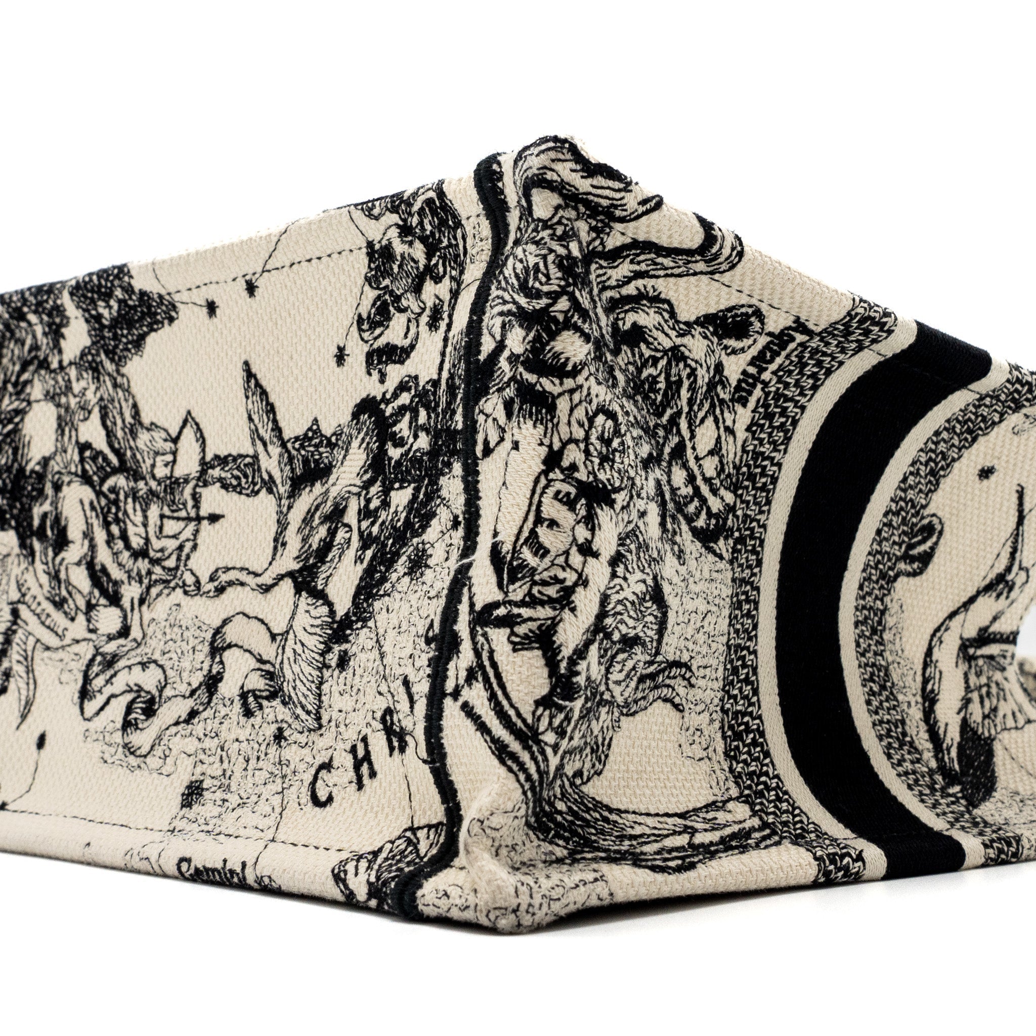 DIOR SMALL BOOK TOTE LATTE/BLACK TOILE DE JOUY ZODIAC EMBROIDERY