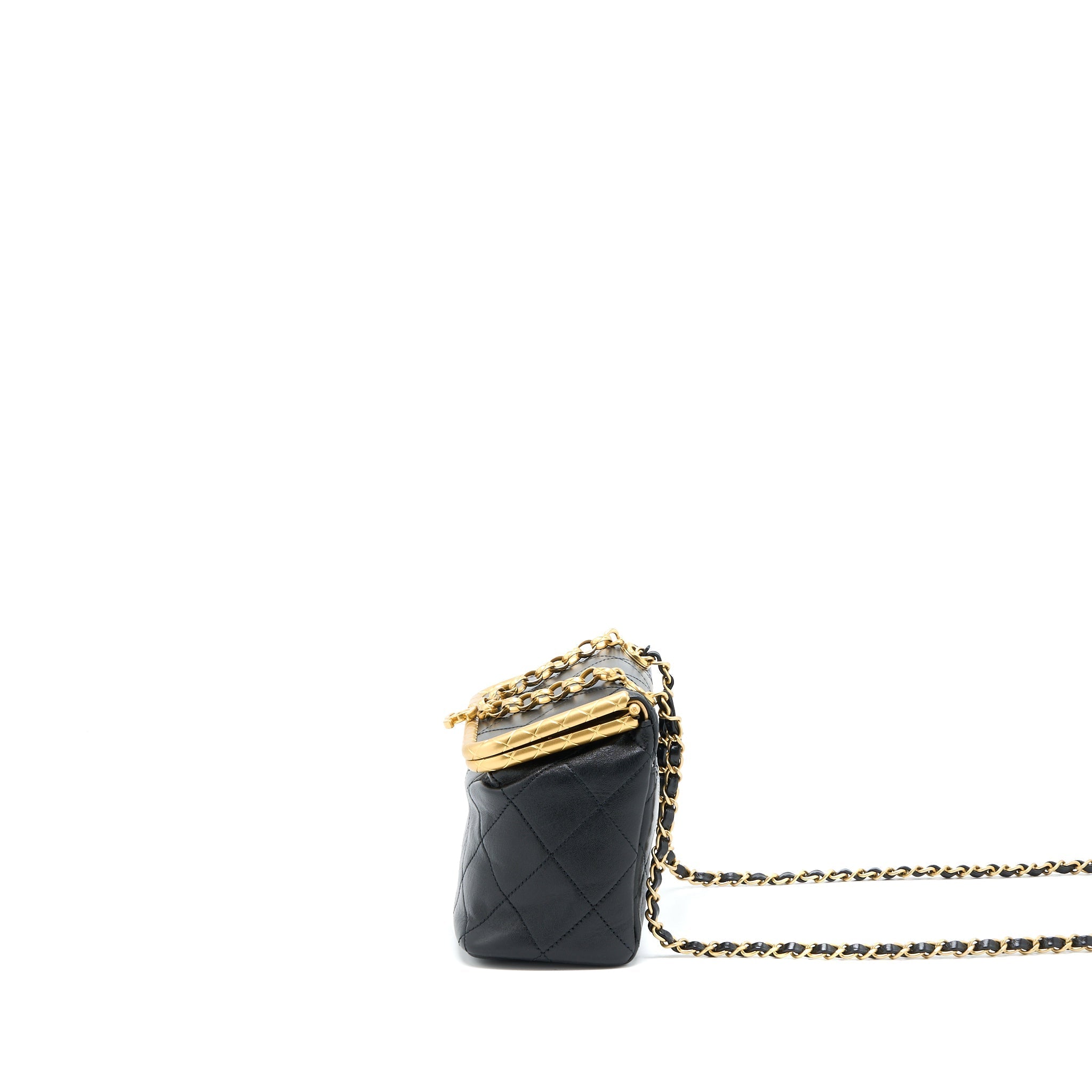 CHANEL KISS LOCK CLASP BAG LAMBSKIN BLACK BRUSHED GHW