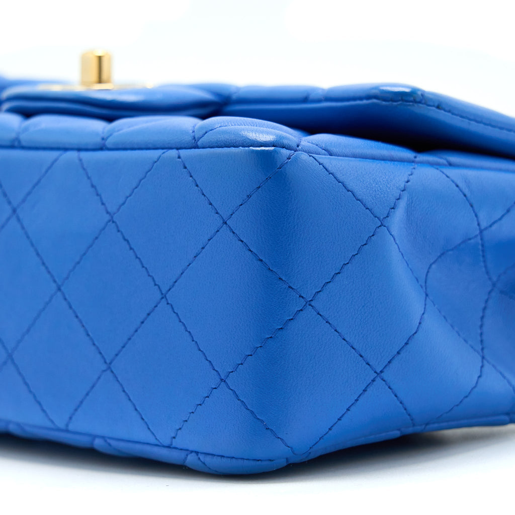 CHANEL MINI RECTANGULAR FLAP BAG LAMBSKIN BLUE LGHW