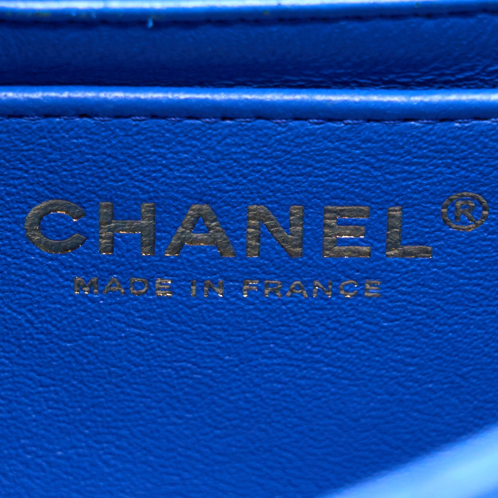 CHANEL MINI RECTANGULAR FLAP BAG LAMBSKIN BLUE LGHW