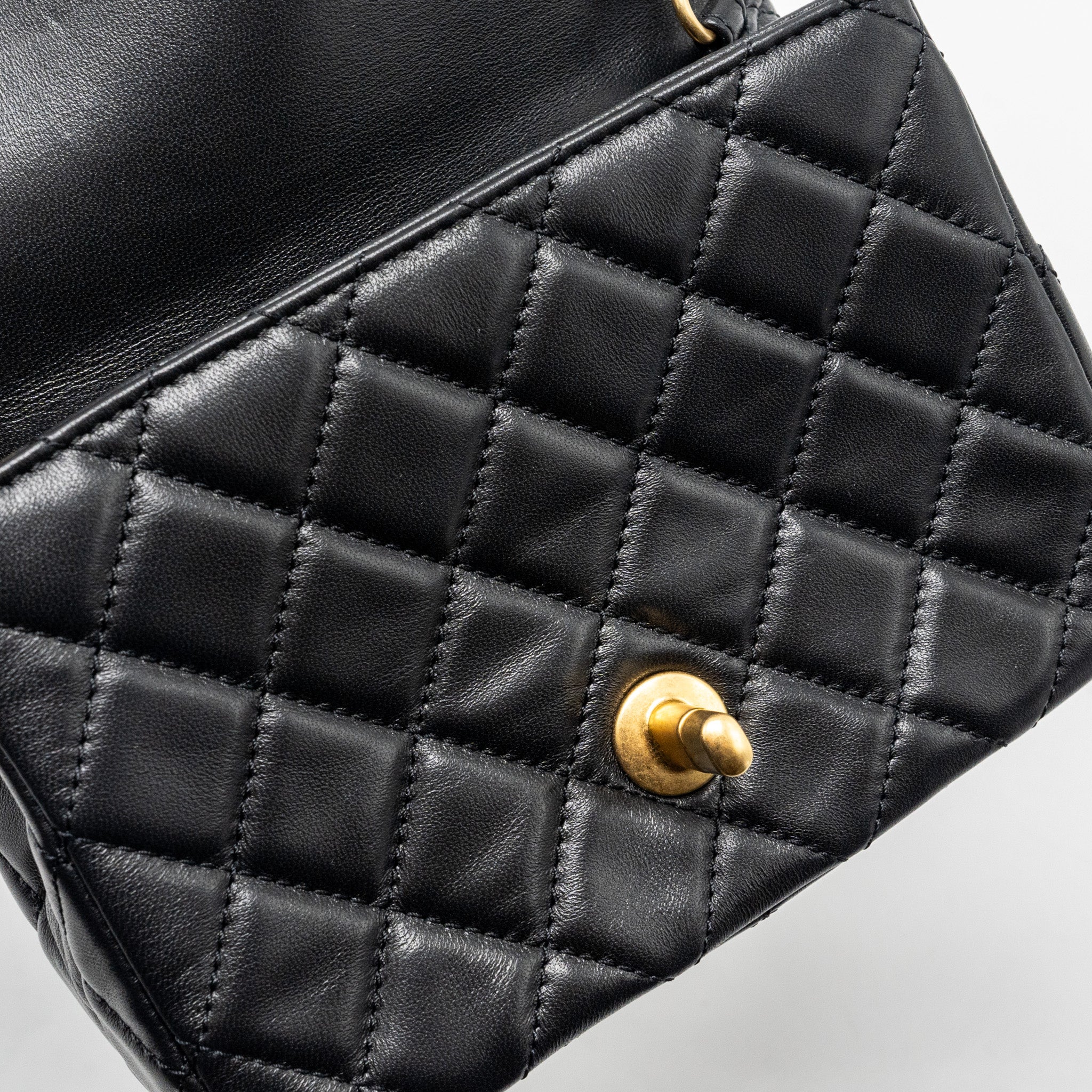CHANEL PEARL CRUSH MINI SQUARE LAMBSKIN BLACK GHW (MICROCHIP)