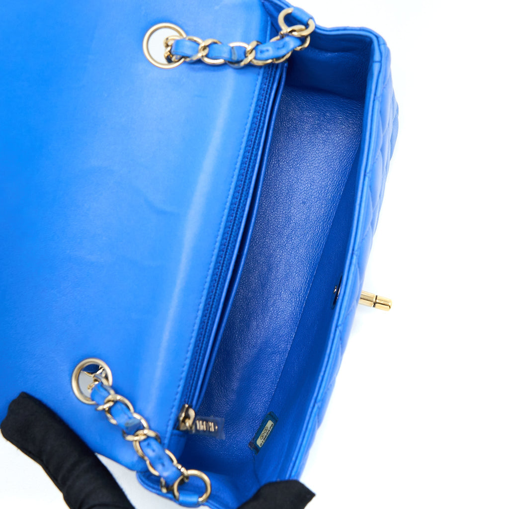 CHANEL MINI RECTANGULAR FLAP BAG LAMBSKIN BLUE LGHW