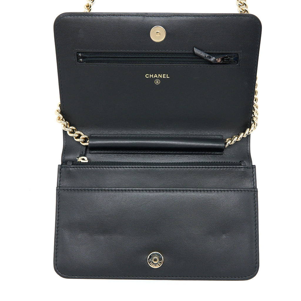 CHANEL BOY WALLET ON CHAIN CAVIAR BLACK LGHW