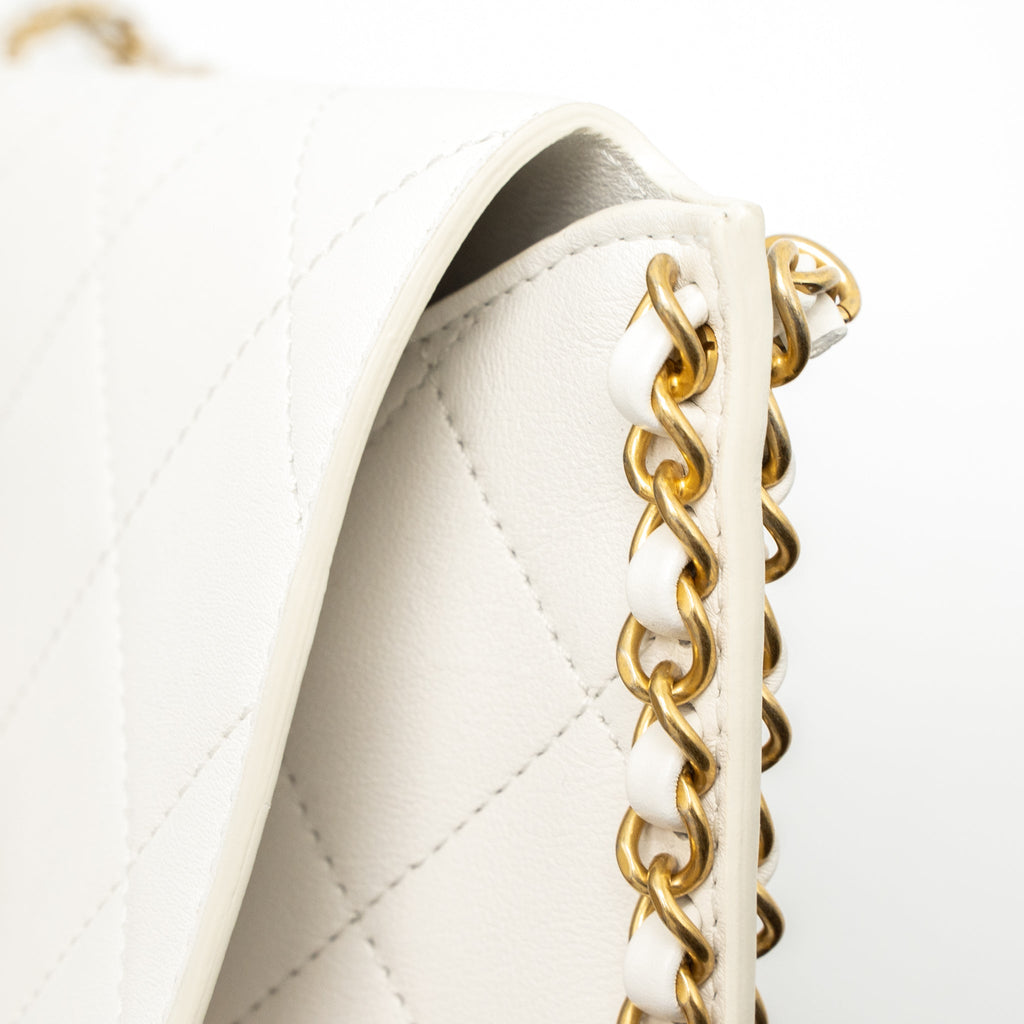 CHANEL CROSSBODY SQUARE FLAP BAG LAMBSKIN WHITE BRUSHED GHW