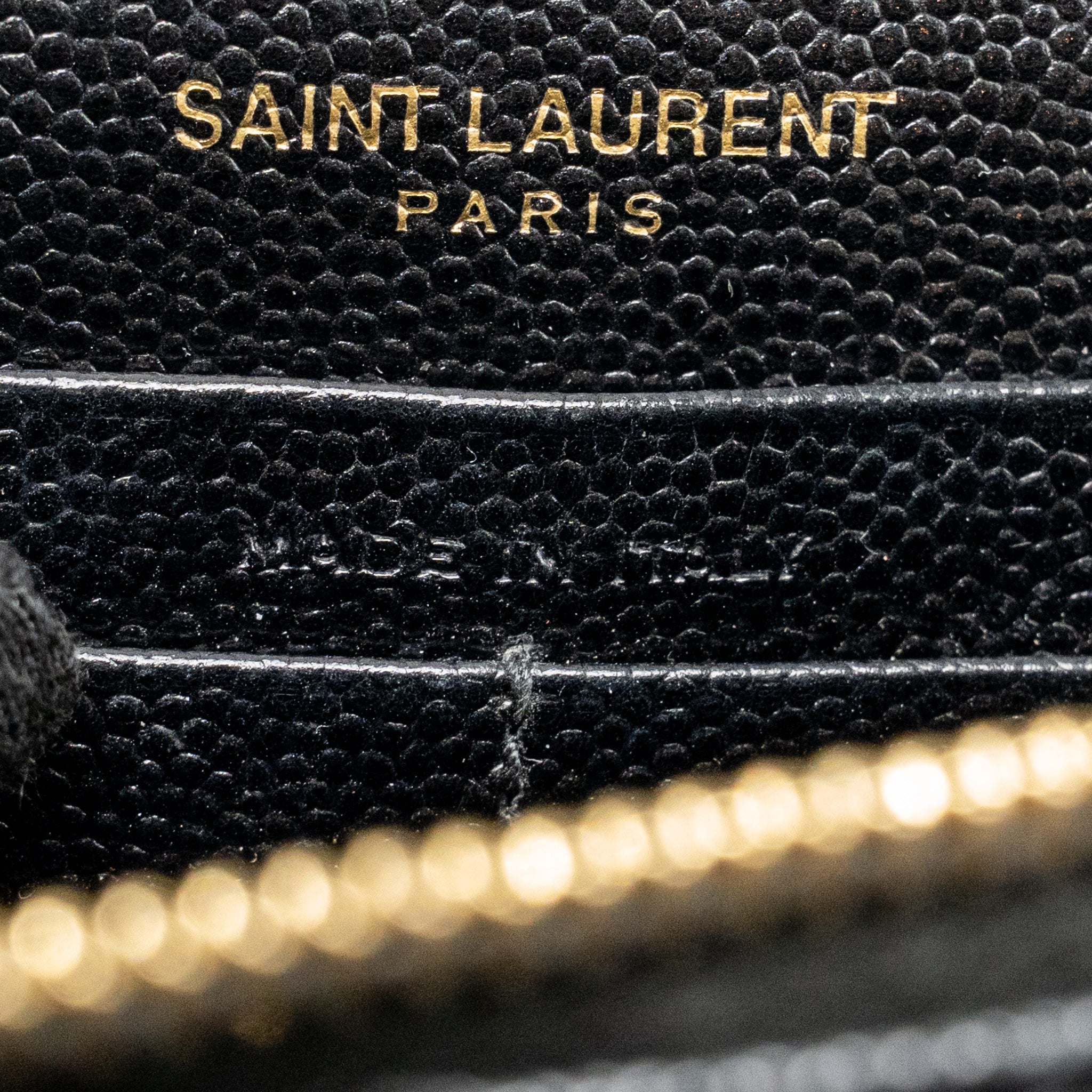 SAINT LAURENT/YSL ENVELOPE CHAIN WALLET GRAINED CALFSKIN BLACK GHW