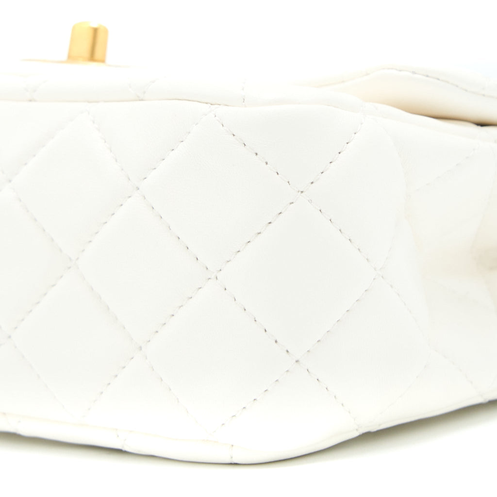 CHANEL PEARL CRUSH MINI SQUARE LAMBSKIN WHITE BRUSHED GHW (MICROCHIP)