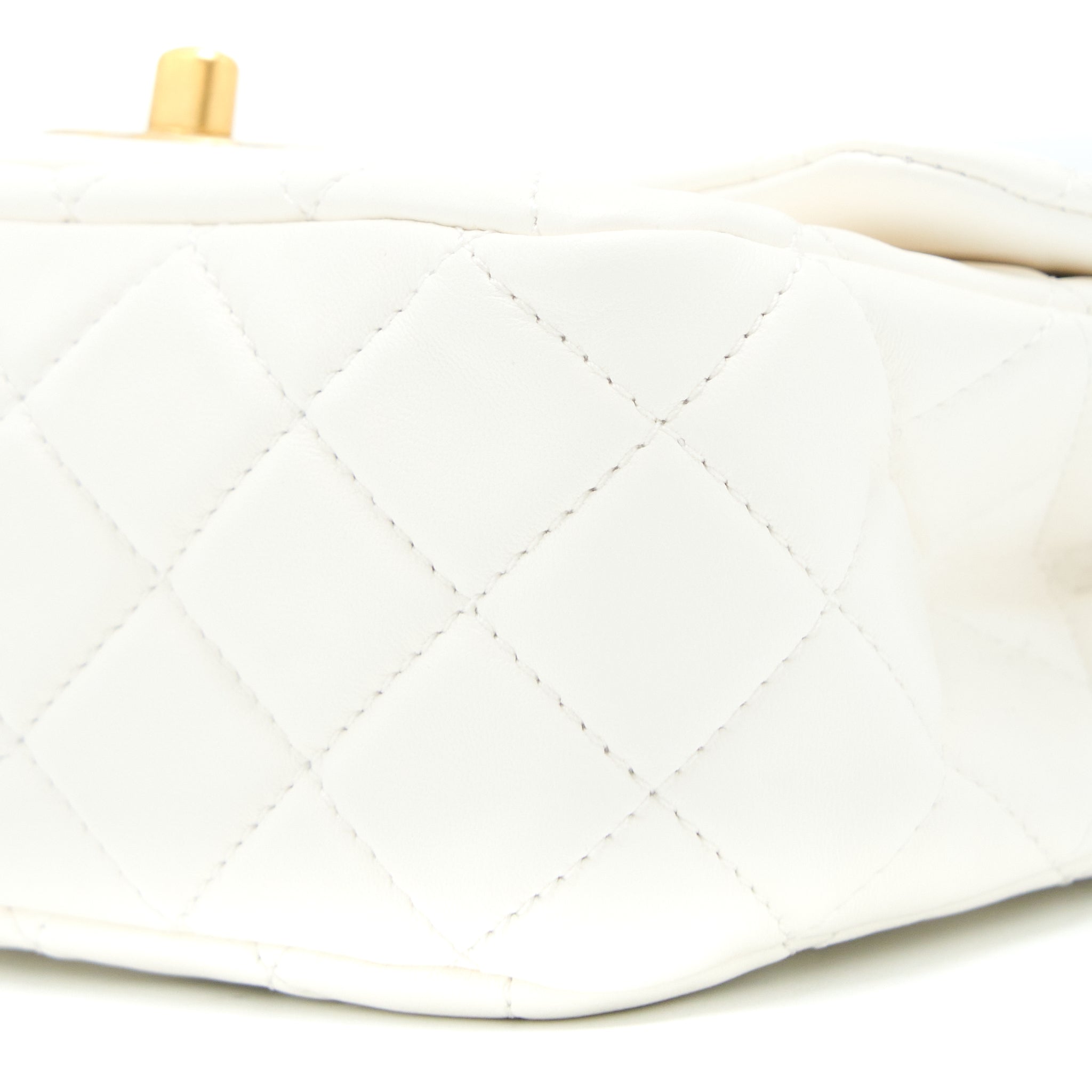 CHANEL PEARL CRUSH MINI SQUARE LAMBSKIN WHITE BRUSHED GHW (MICROCHIP)