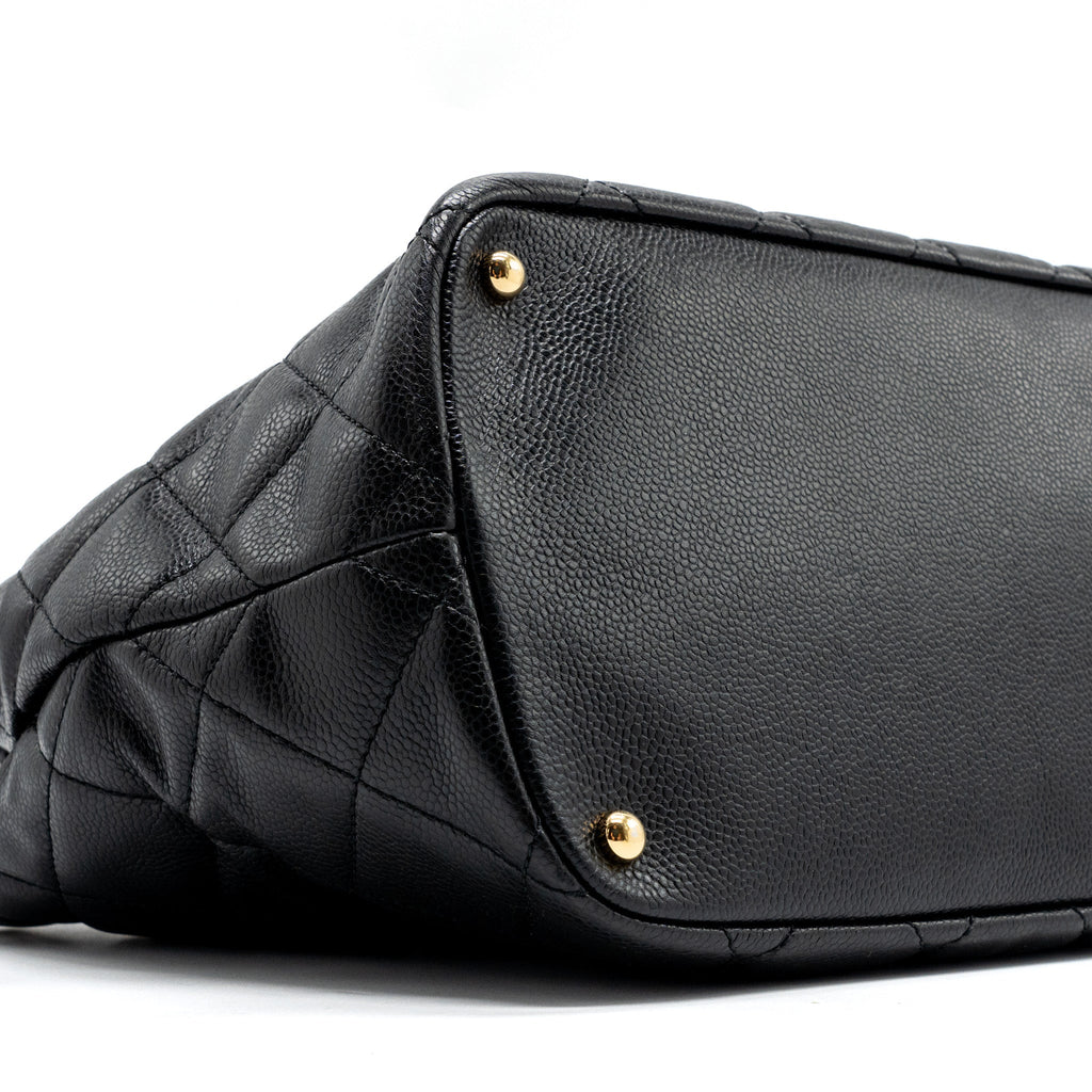 CHANEL QUILTED SHOULDER SHOPPING TOTE BAG CAVIAR BLACK GHW