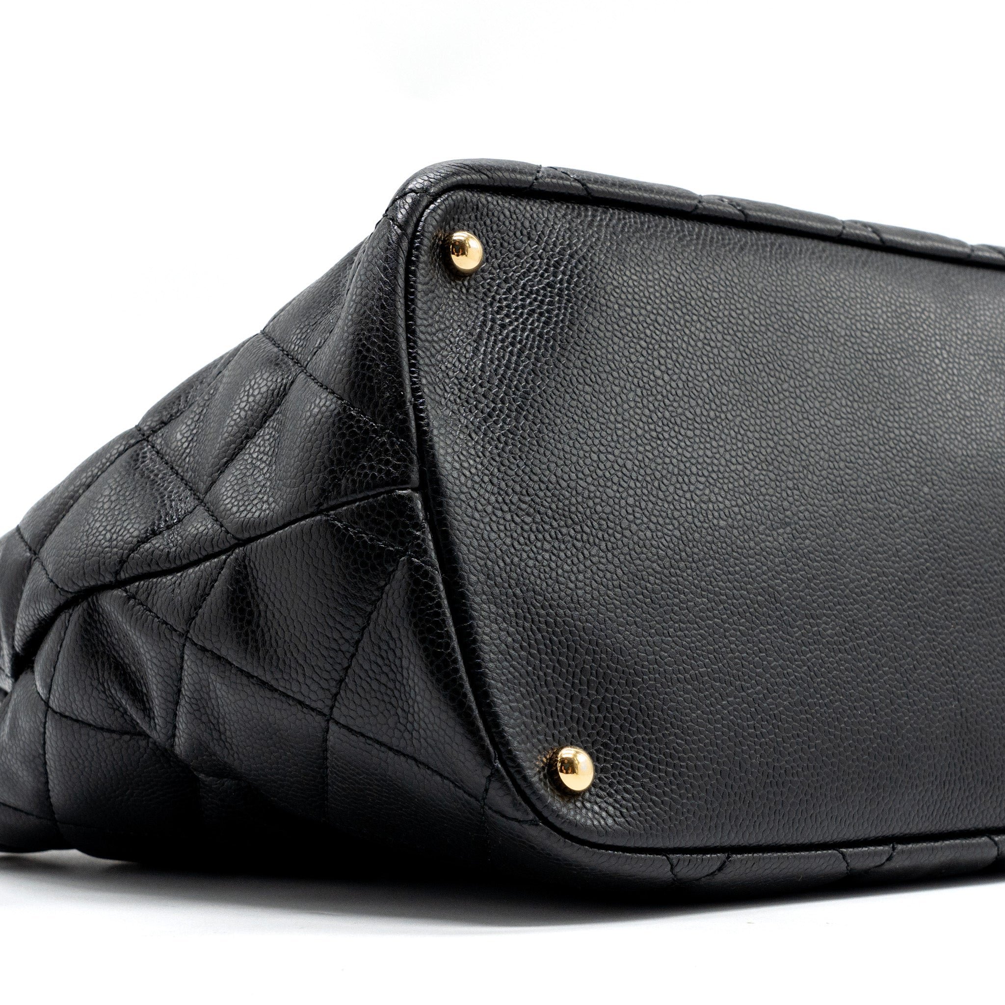 CHANEL QUILTED SHOULDER SHOPPING TOTE BAG CAVIAR BLACK GHW