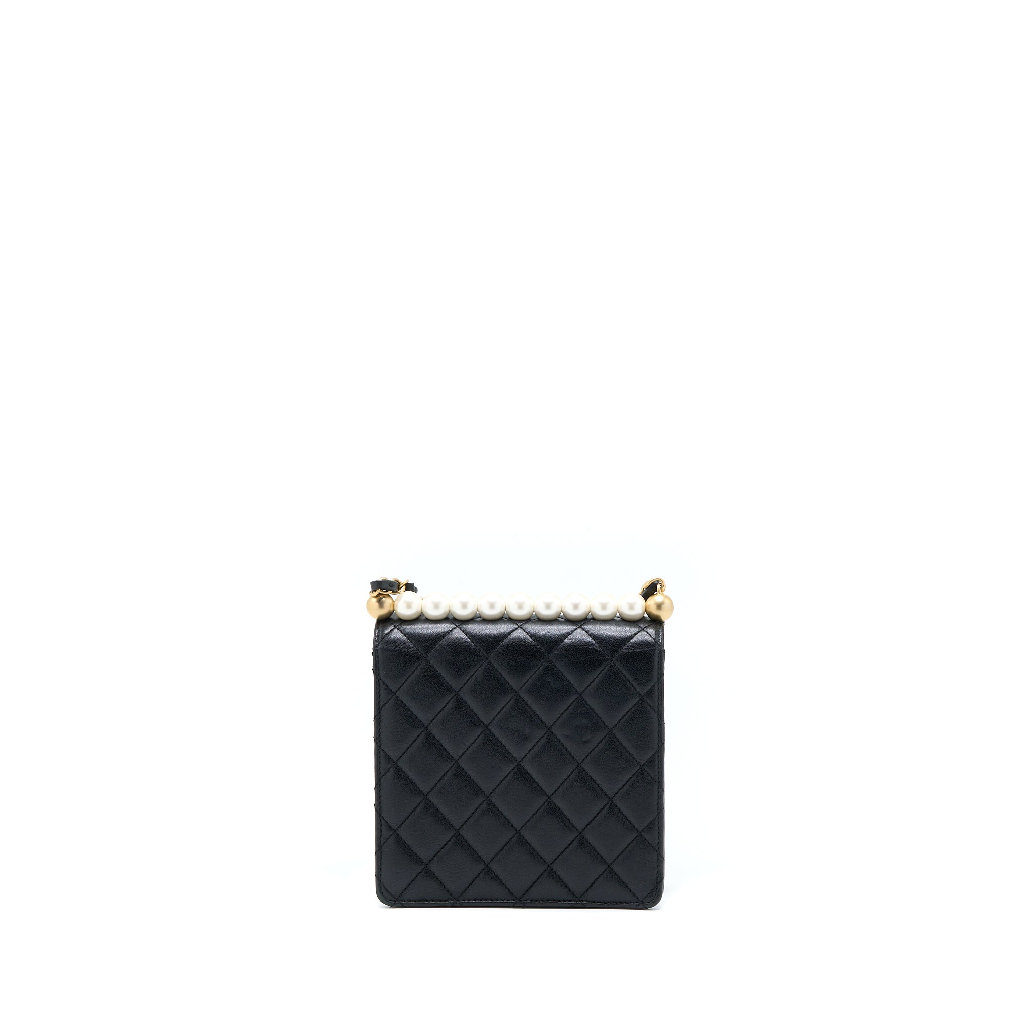CHANEL VERTICAL PEARL FLAP BAG GOATSKIN BLACK GHW