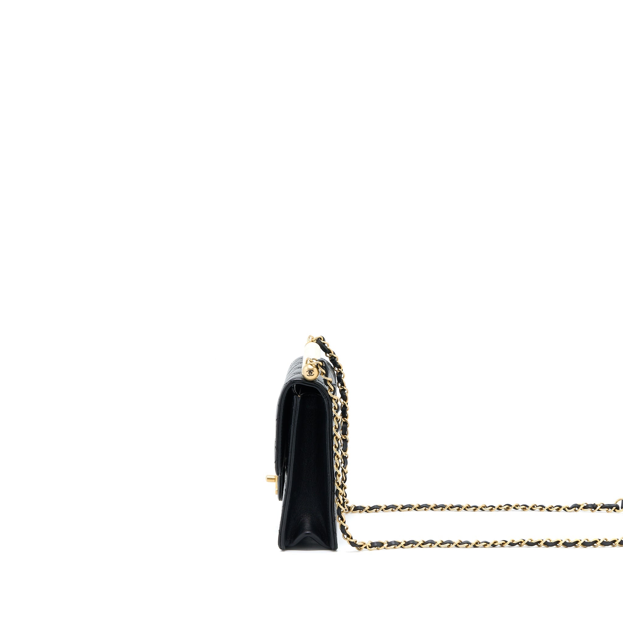 CHANEL VERTICAL PEARL FLAP BAG GOATSKIN BLACK GHW