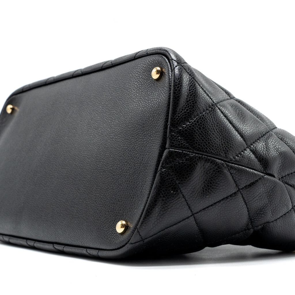 CHANEL QUILTED SHOULDER SHOPPING TOTE BAG CAVIAR BLACK GHW