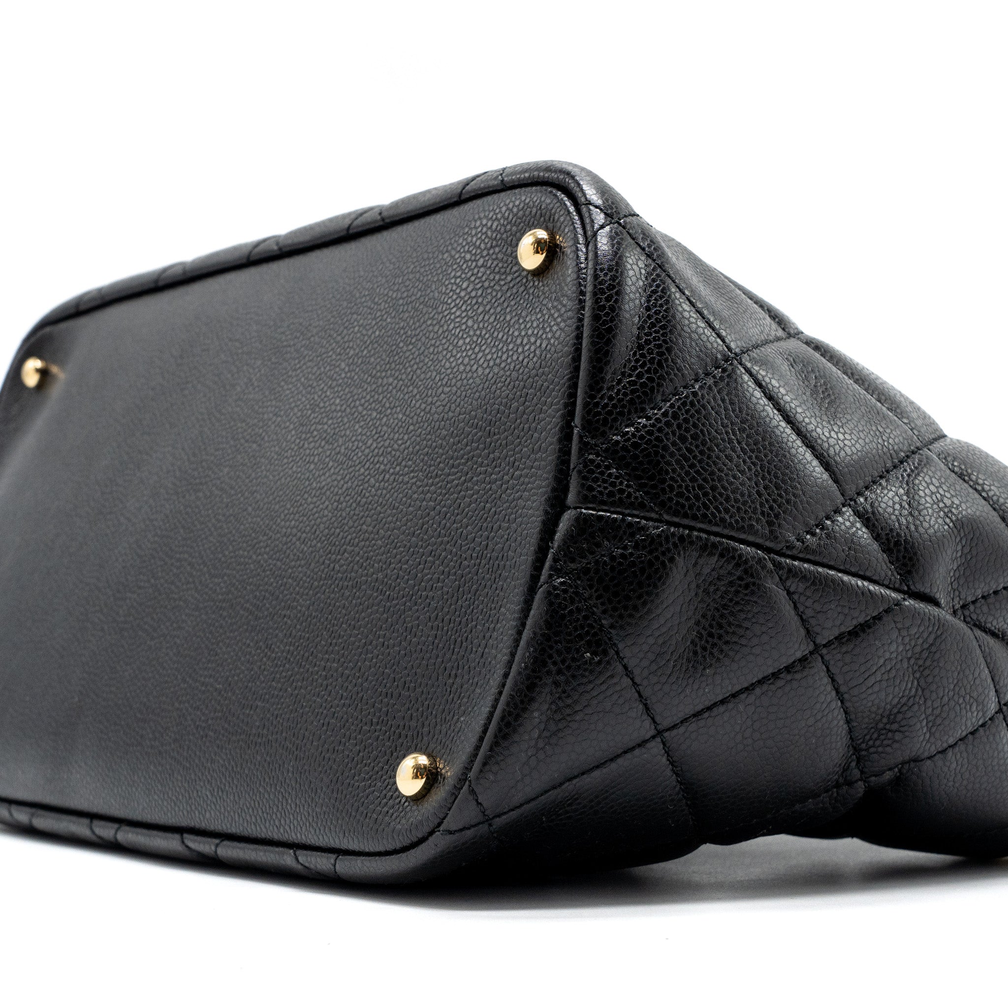 CHANEL QUILTED SHOULDER SHOPPING TOTE BAG CAVIAR BLACK GHW
