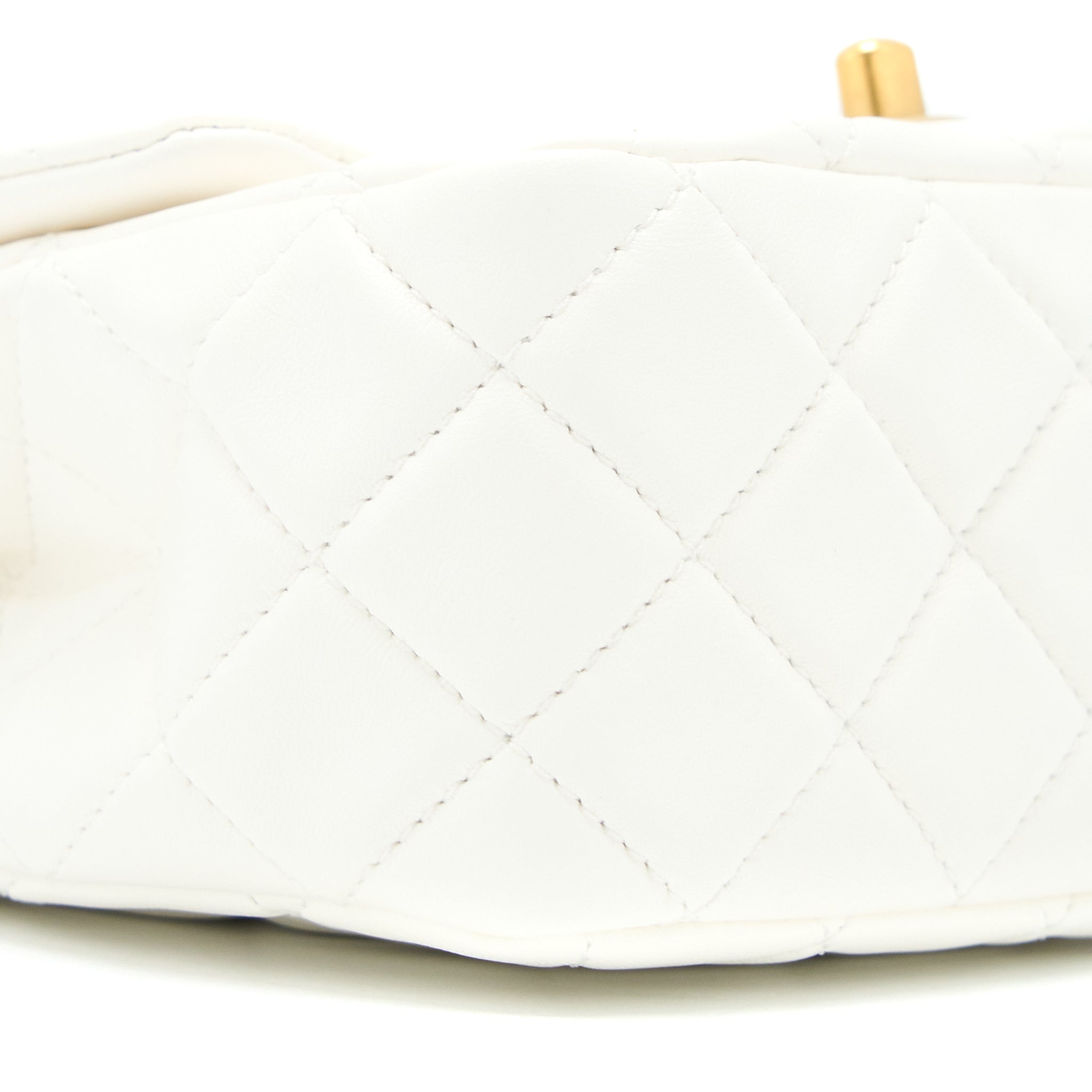 CHANEL PEARL CRUSH MINI SQUARE LAMBSKIN WHITE BRUSHED GHW (MICROCHIP)