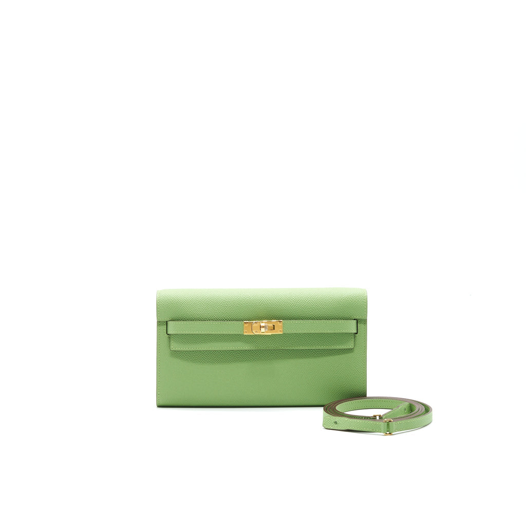 HERMES KELLY TO GO VERSO VERT CRIQUET AND BLUE BRUME GHW