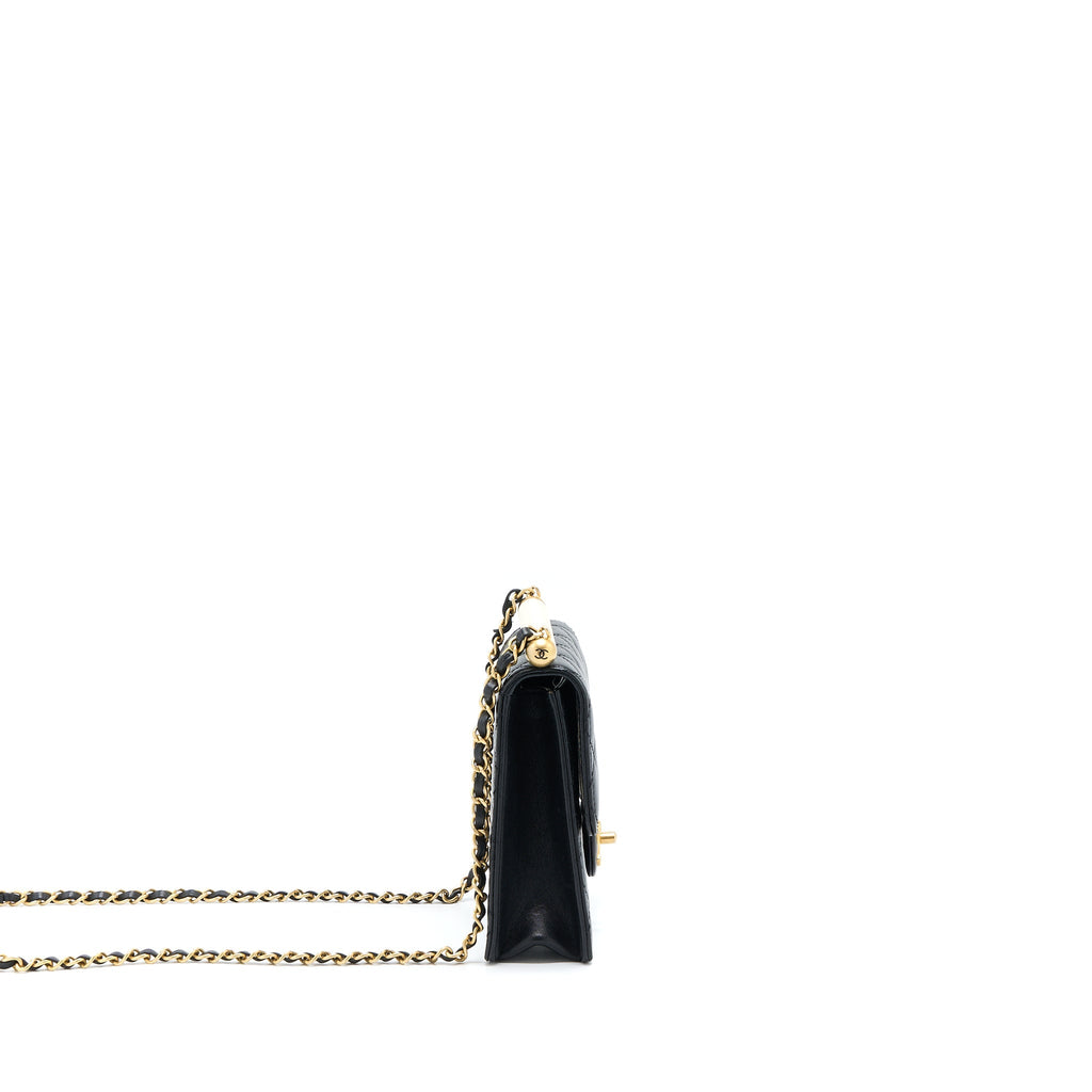CHANEL VERTICAL PEARL FLAP BAG GOATSKIN BLACK GHW
